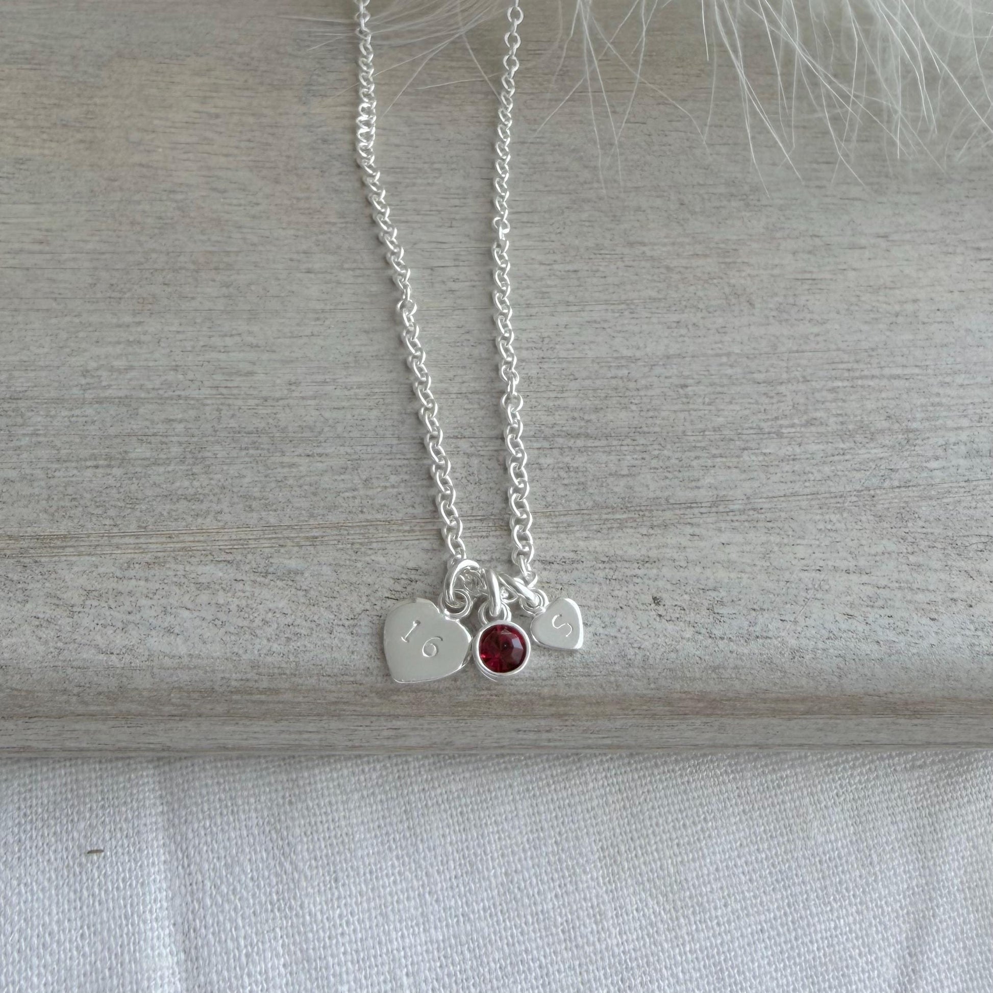 Personalised January Birthstone Necklace in Sterling Silver with Initial & Milestone Age