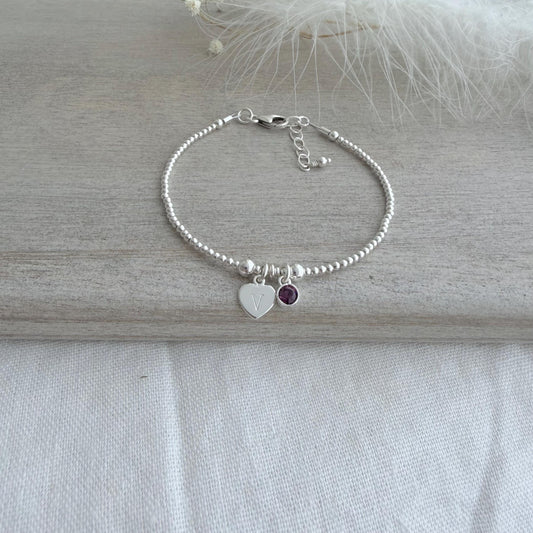 Personalised February Birthstone Crystal Bracelet with Initial, Birthday Gift for women or teen