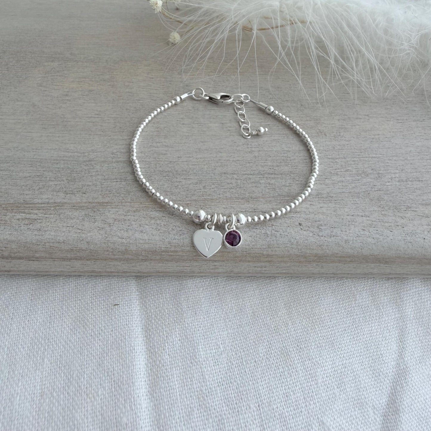 Personalised February Birthstone Crystal Bracelet with Initial, Birthday Gift for women or teen