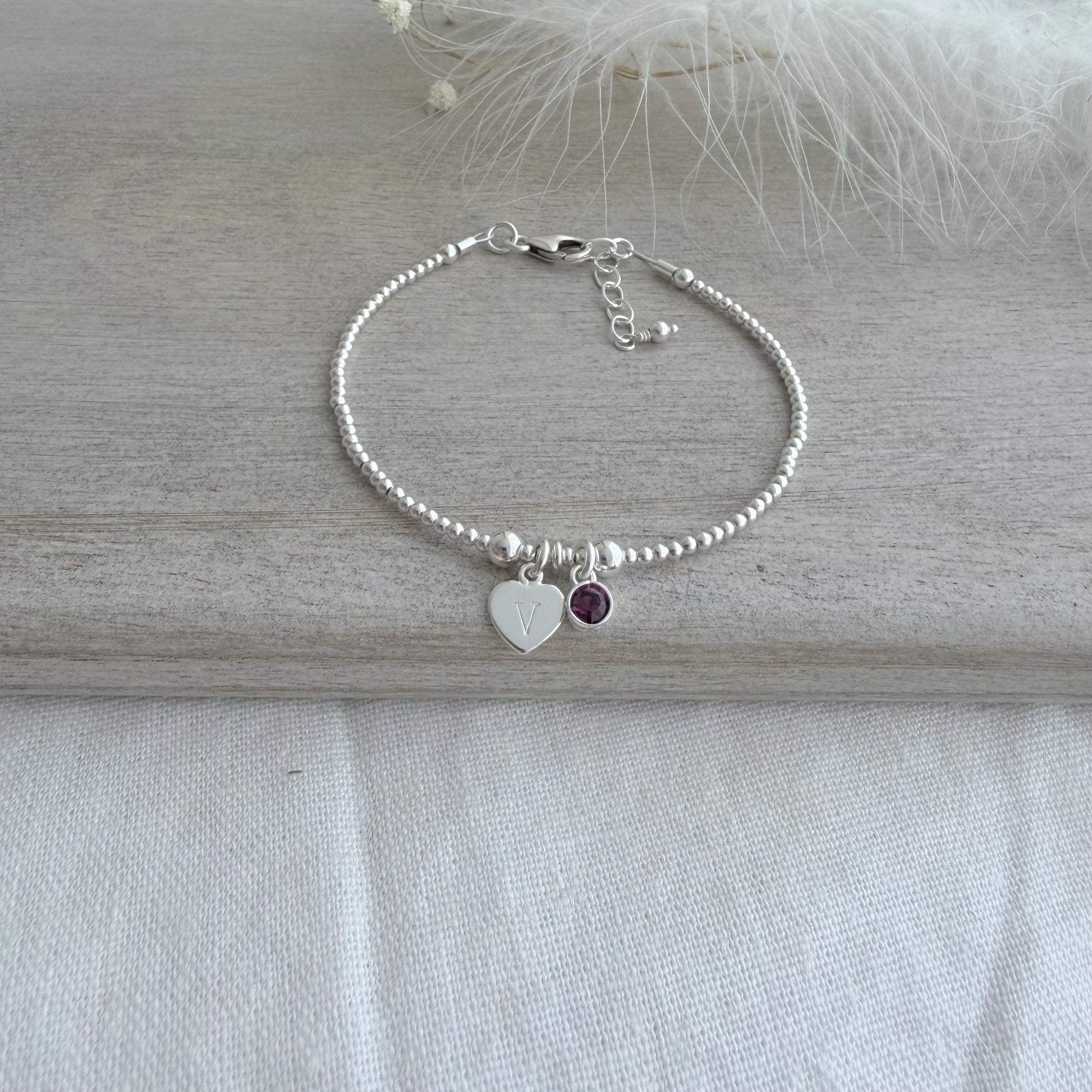 Personalised February Birthstone Crystal Bracelet with Initial, Birthday Gift for women or teen