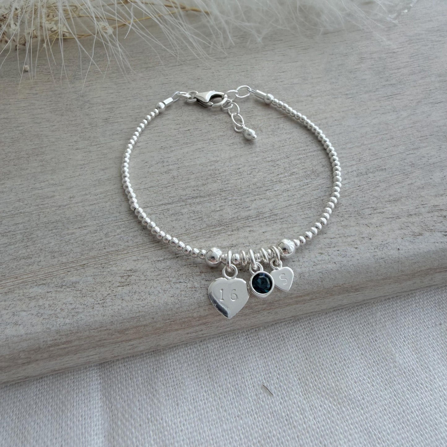 December Birthstone Bracelet, Personalised Sterling Silver Initial & Age Charm Gift for 18th 21st 30th 40th 50th 60th 70th Birthday
