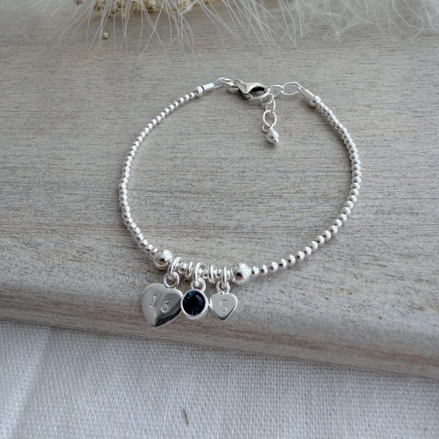 December Birthstone Bracelet, Personalised Sterling Silver Initial & Age Charm Gift for 18th 21st 30th 40th 50th 60th 70th Birthday