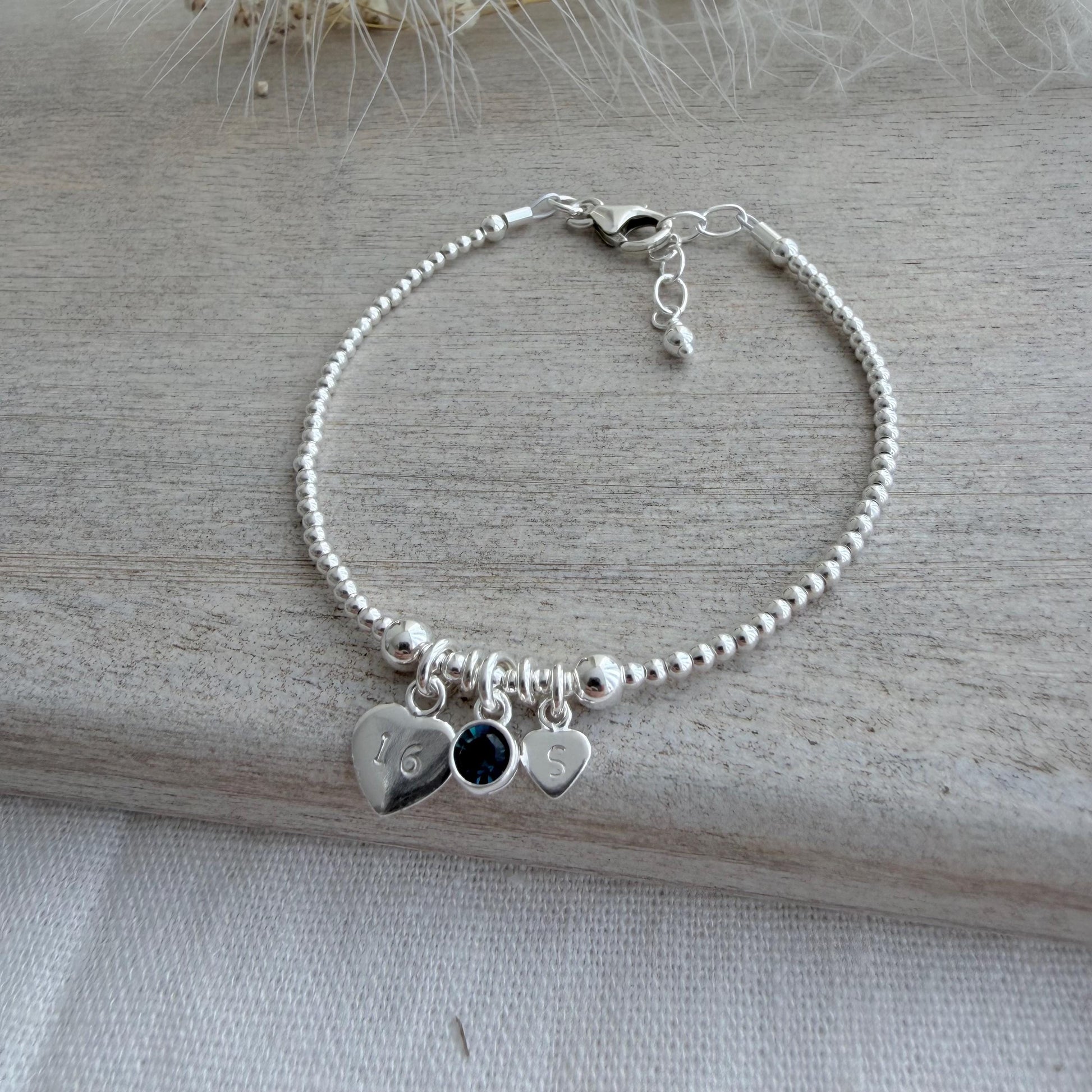 December Birthstone Bracelet, Personalised Sterling Silver Initial & Age Charm Gift for 18th 21st 30th 40th 50th 60th 70th Birthday