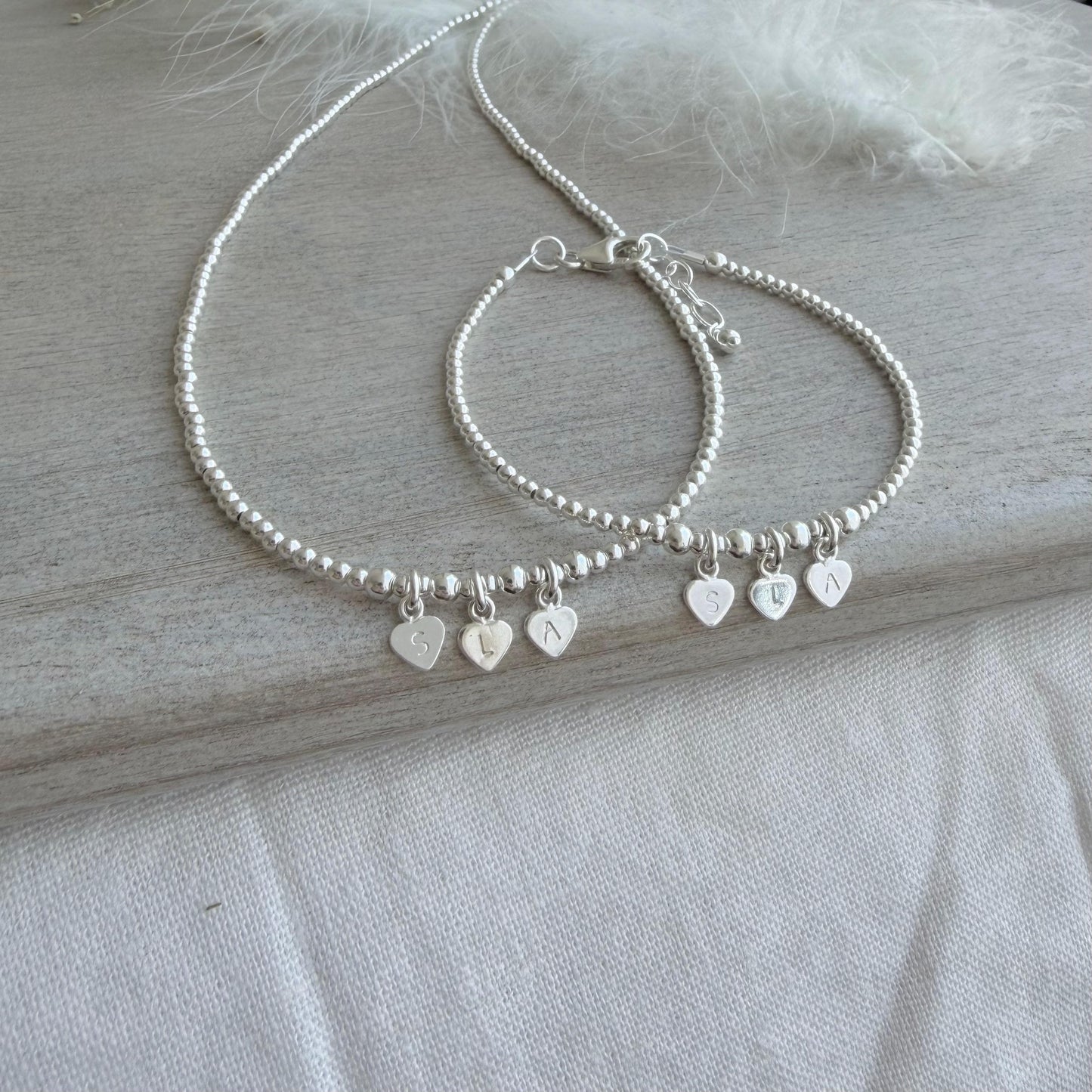 Family Initials Bracelet & Necklace Set in Sterling Silver, Jewellery Set for women for Christmas Birthday or Mothers Day gift