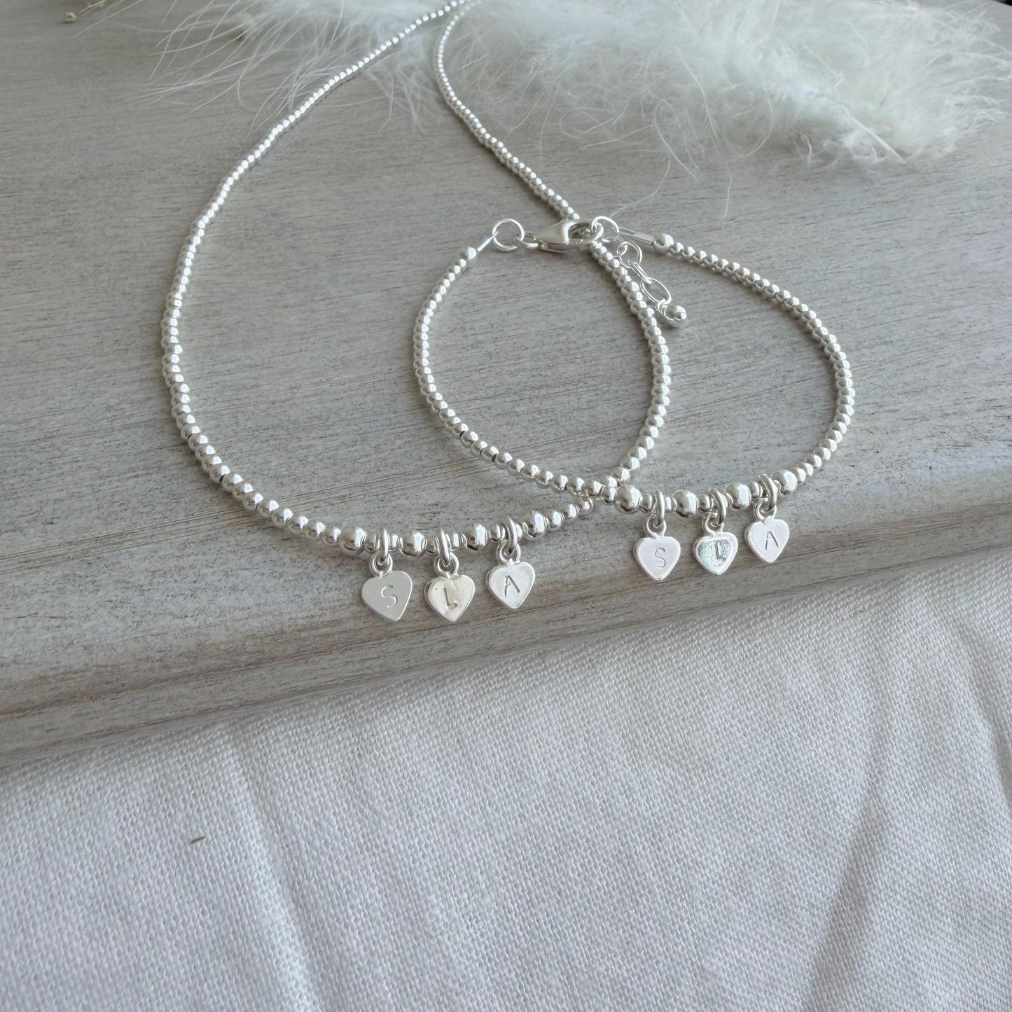 Family Initials Bracelet & Necklace Set in Sterling Silver, Jewellery Set for women for Christmas Birthday or Mothers Day gift