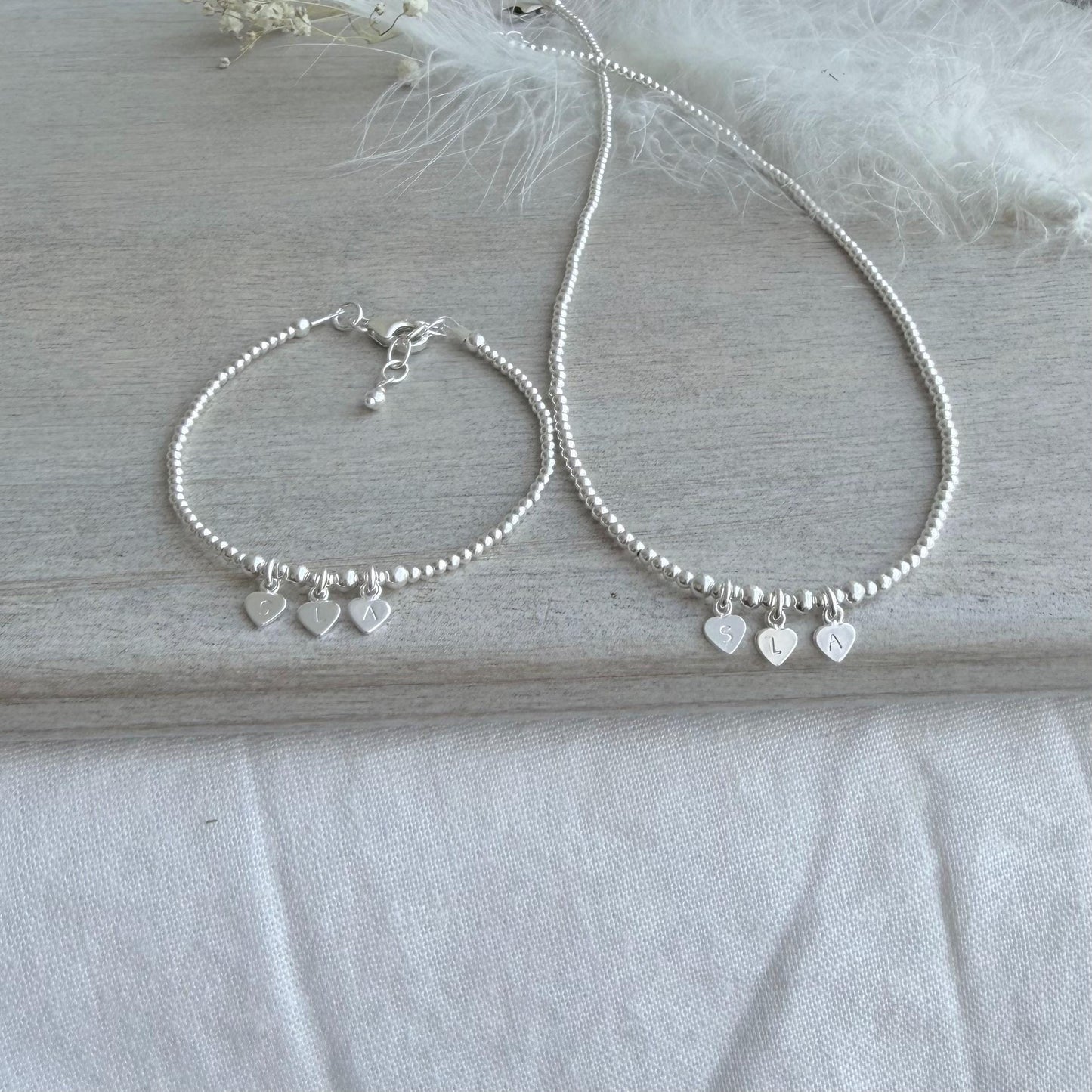 Family Initials Bracelet & Necklace Set in Sterling Silver, Jewellery Set for women for Christmas Birthday or Mothers Day gift