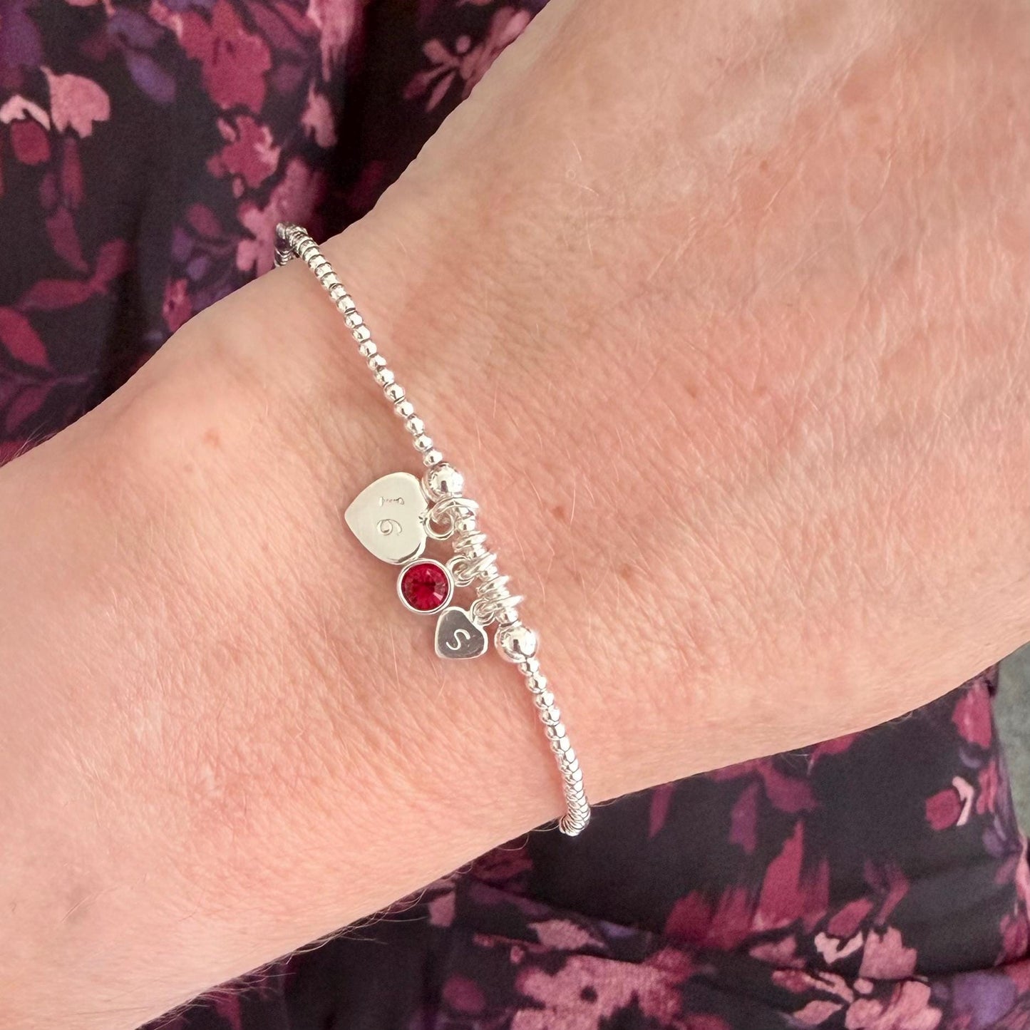 January Birthstone Bracelet, Personalised Sterling Silver Initial & Age Charm Gift for 18th 21st 30th 40th 50th 60th 70th Birthday