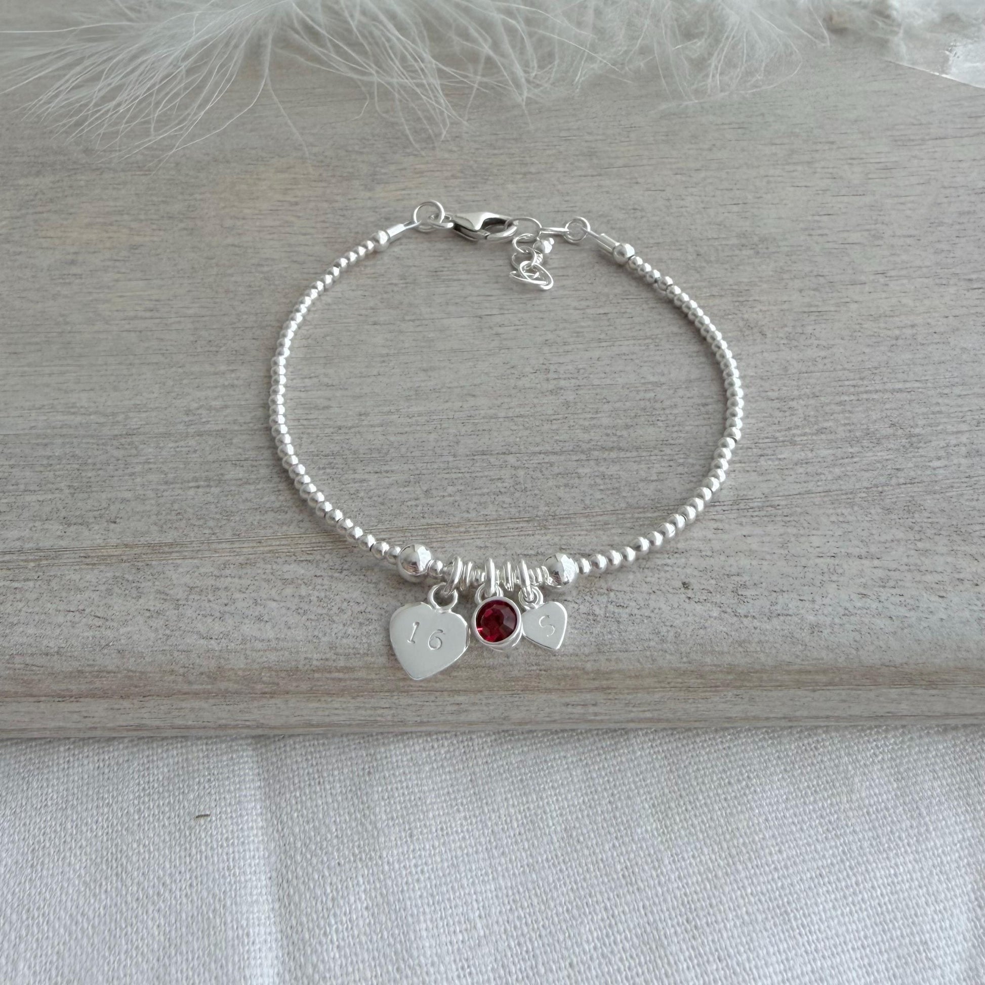 January Birthstone Bracelet, Personalised Sterling Silver Initial & Age Charm Gift for 18th 21st 30th 40th 50th 60th 70th Birthday
