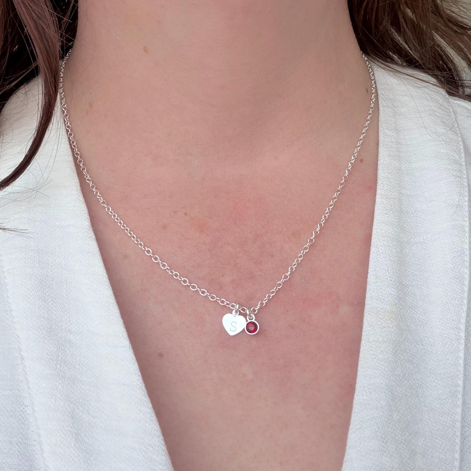 Personalised January CZ Crystal Birthstone Initial Necklace, January Birthday gift for women