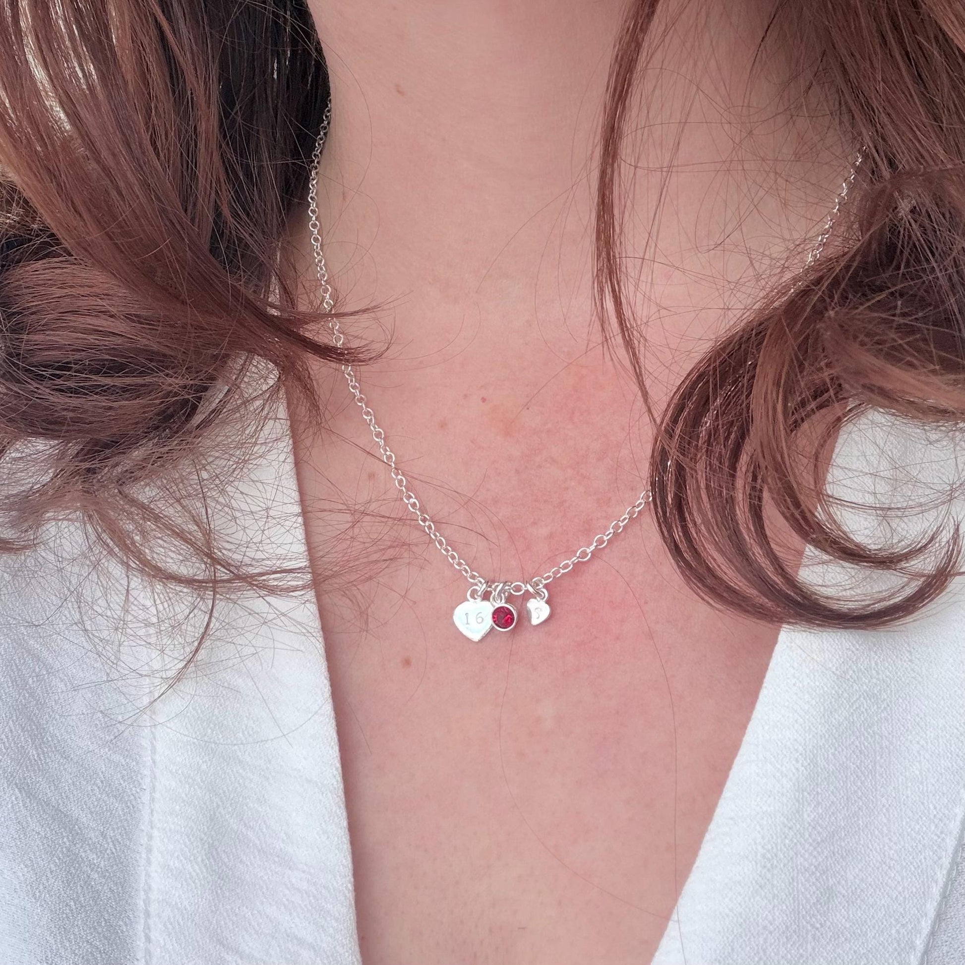 Personalised January Birthstone Necklace in Sterling Silver with Initial & Milestone Age