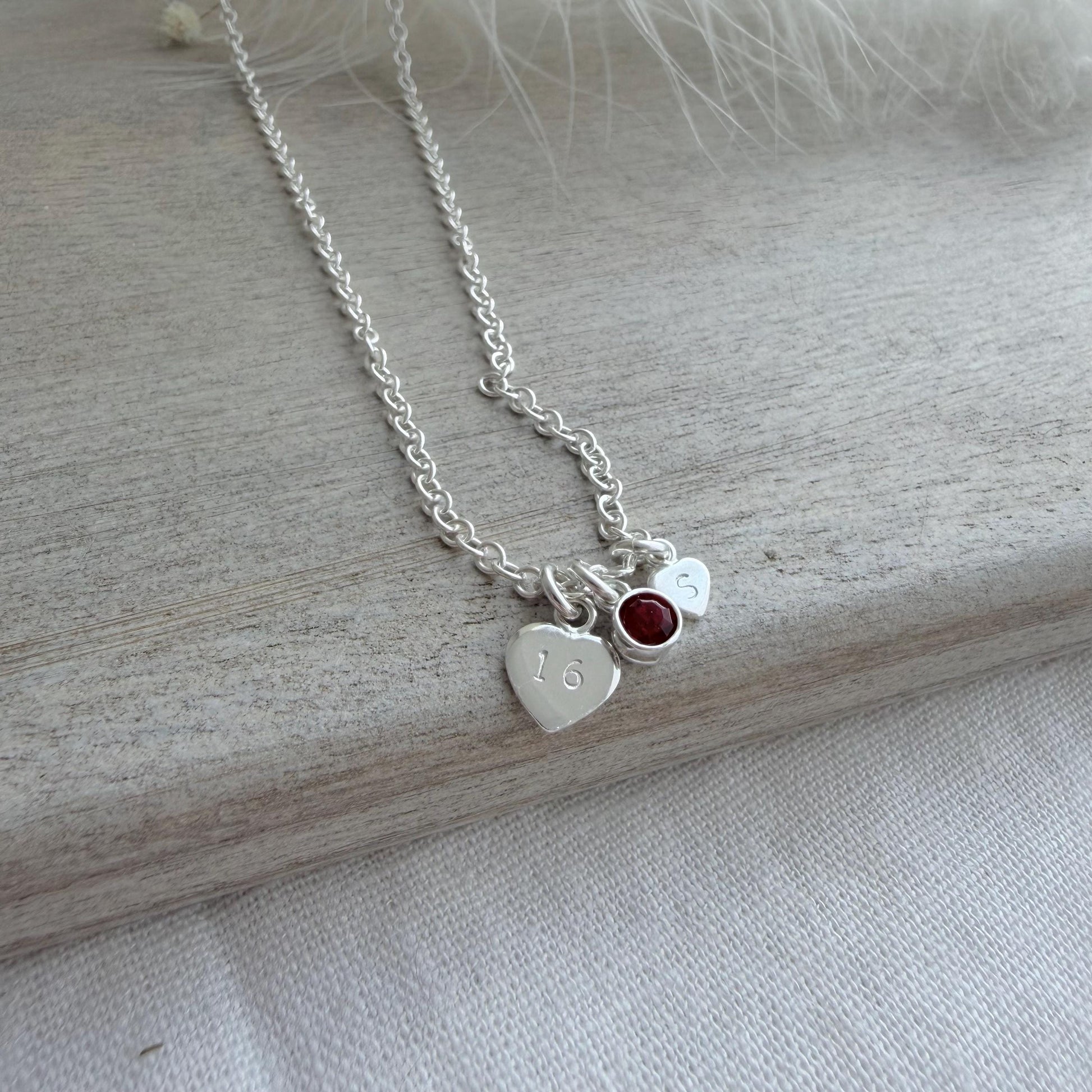 Personalised January Birthstone Necklace in Sterling Silver with Initial & Milestone Age