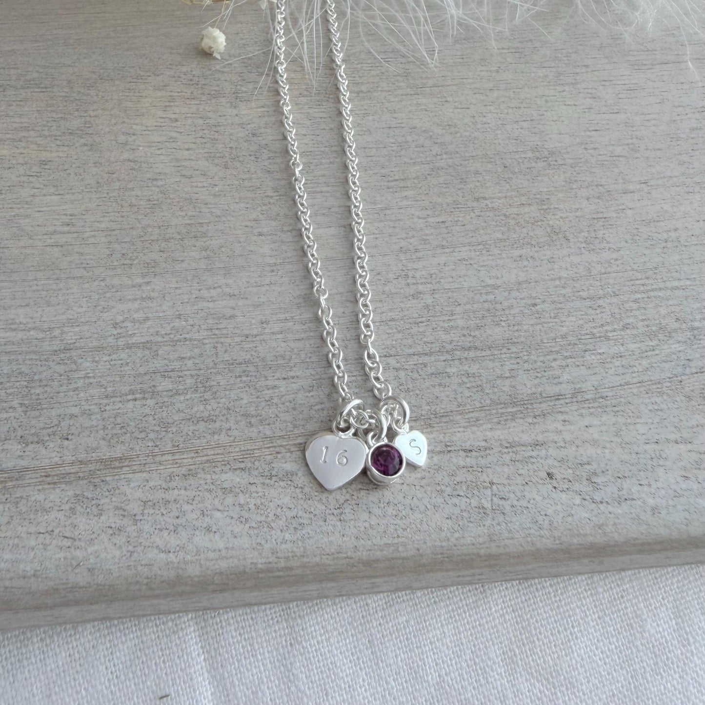 Personalised February Birthstone Necklace in Sterling Silver with Milestone Age for 16th 18th 21st 30th 40th 50th 60th 70th