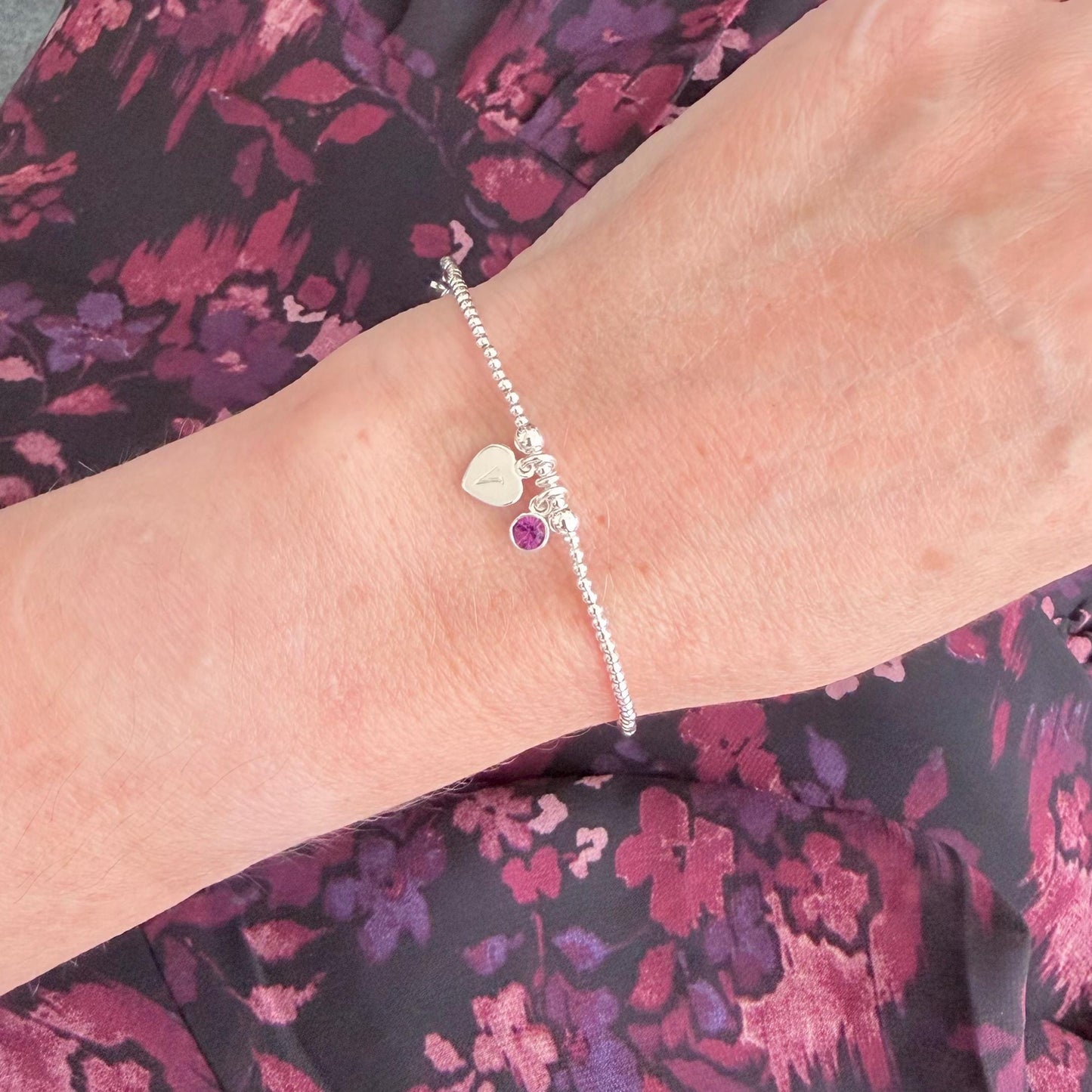 Personalised February Birthstone Crystal Bracelet with Initial, Birthday Gift for women or teen