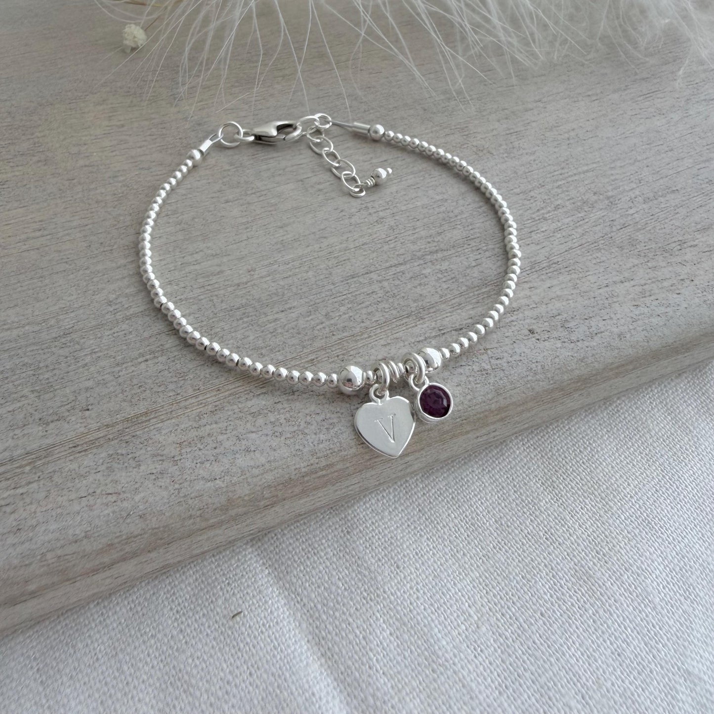 Personalised February Birthstone Crystal Bracelet with Initial, Birthday Gift for women or teen