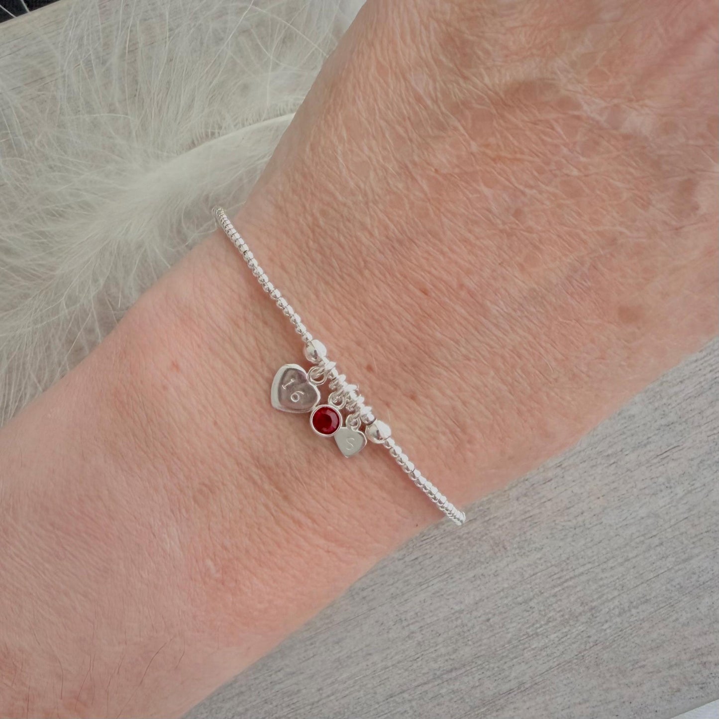January Birthstone Bracelet, Personalised Sterling Silver Initial & Age Charm Gift for 18th 21st 30th 40th 50th 60th 70th Birthday