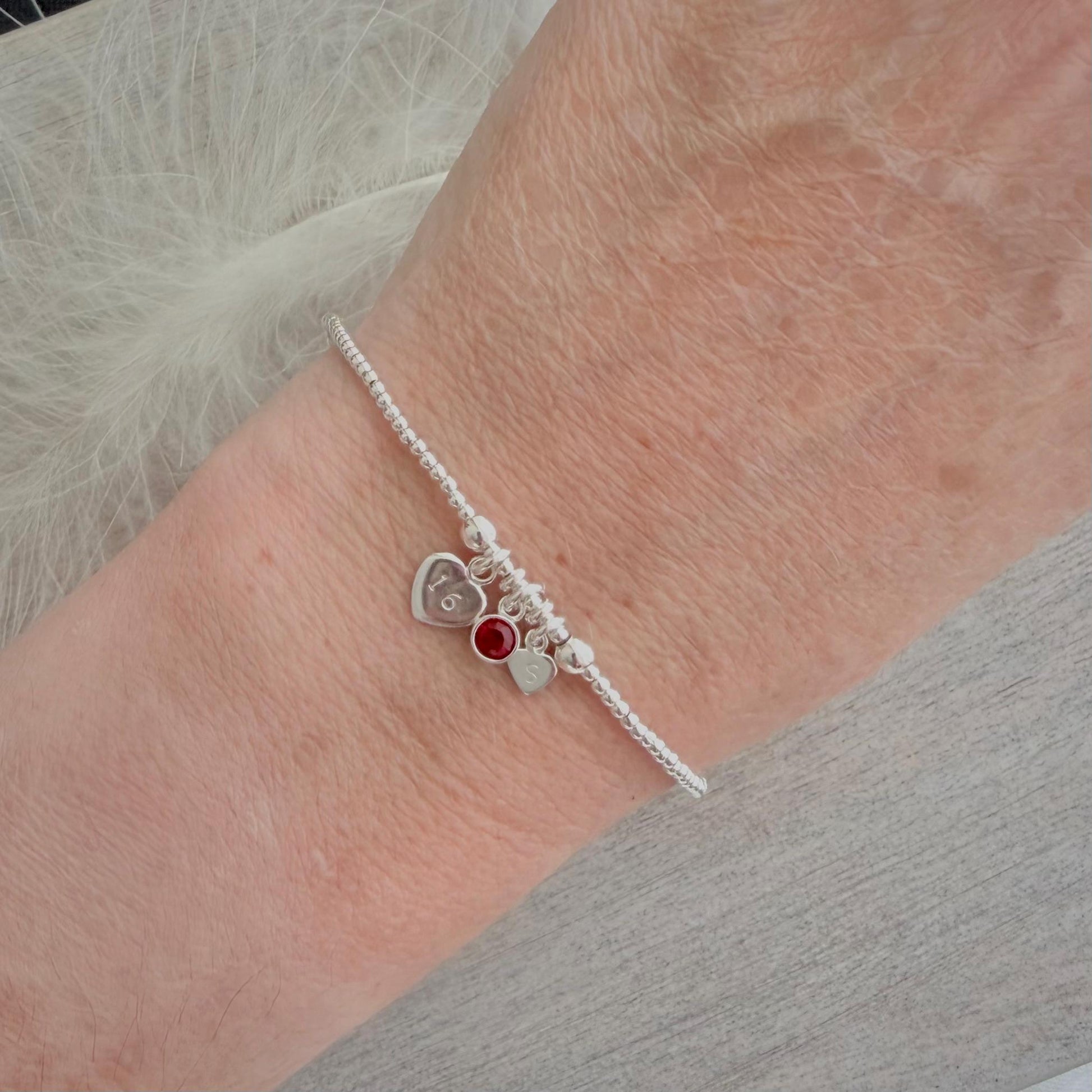 January Birthstone Bracelet, Personalised Sterling Silver Initial & Age Charm Gift for 18th 21st 30th 40th 50th 60th 70th Birthday