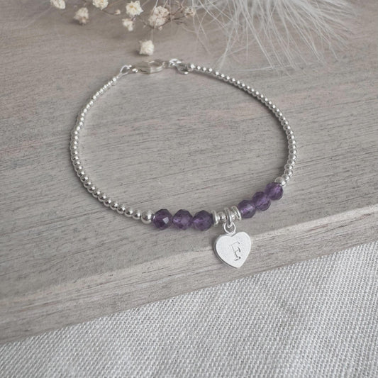 Personalised February Birthstone Bracelet, Dainty Bracelet in Sterling Silver