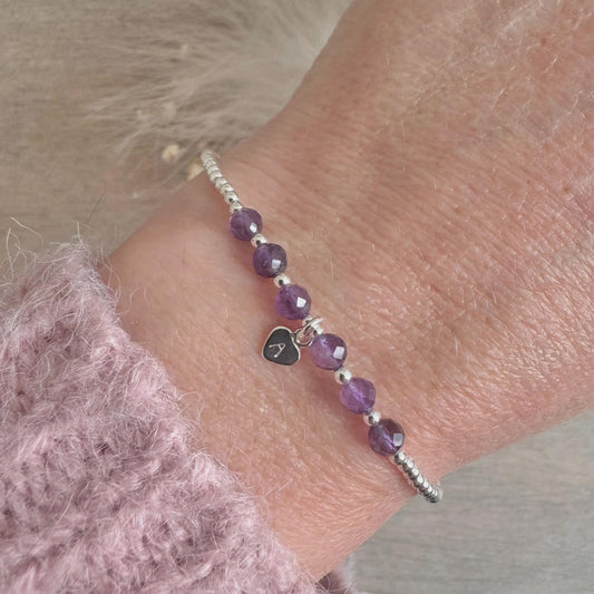 Personalised Amethyst Bracelet, Dainty February Birthstone Jewellery in Sterling Silver