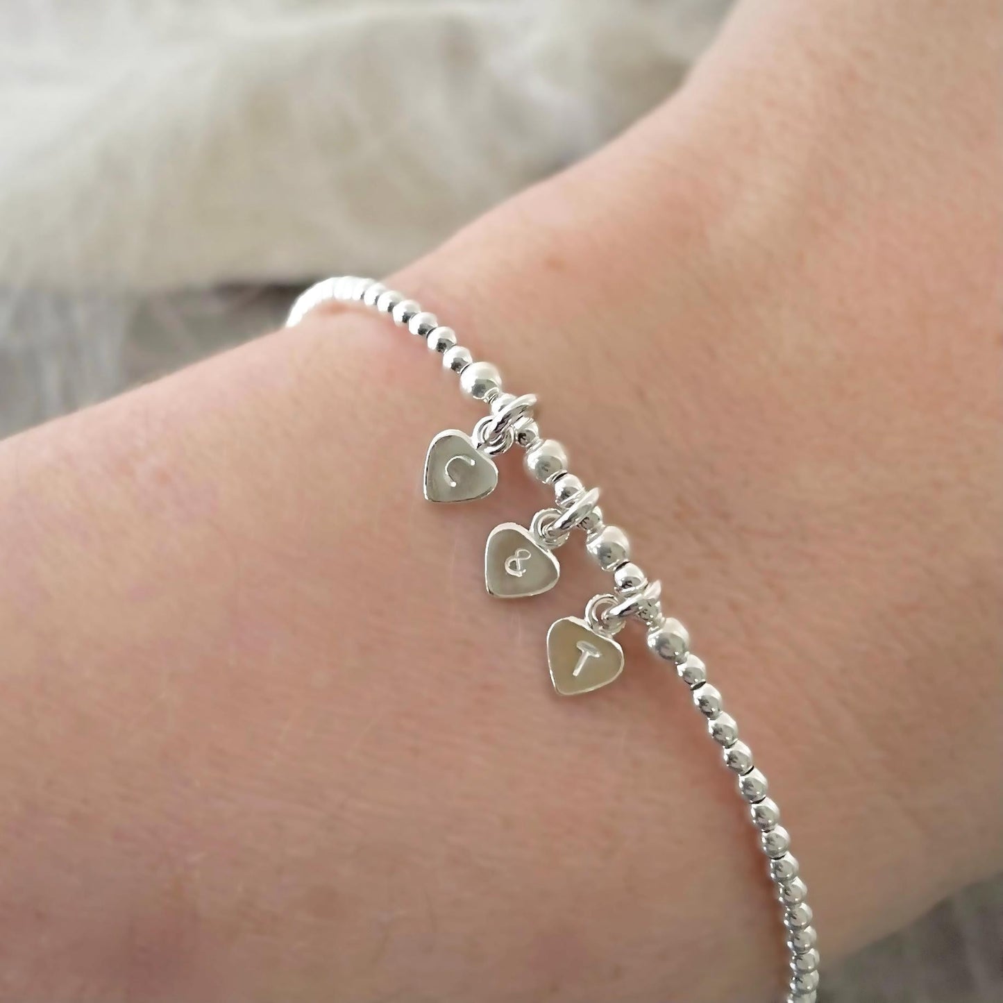 Couples Initials Bracelet in sterling silver , Valentines Day Gift for Women