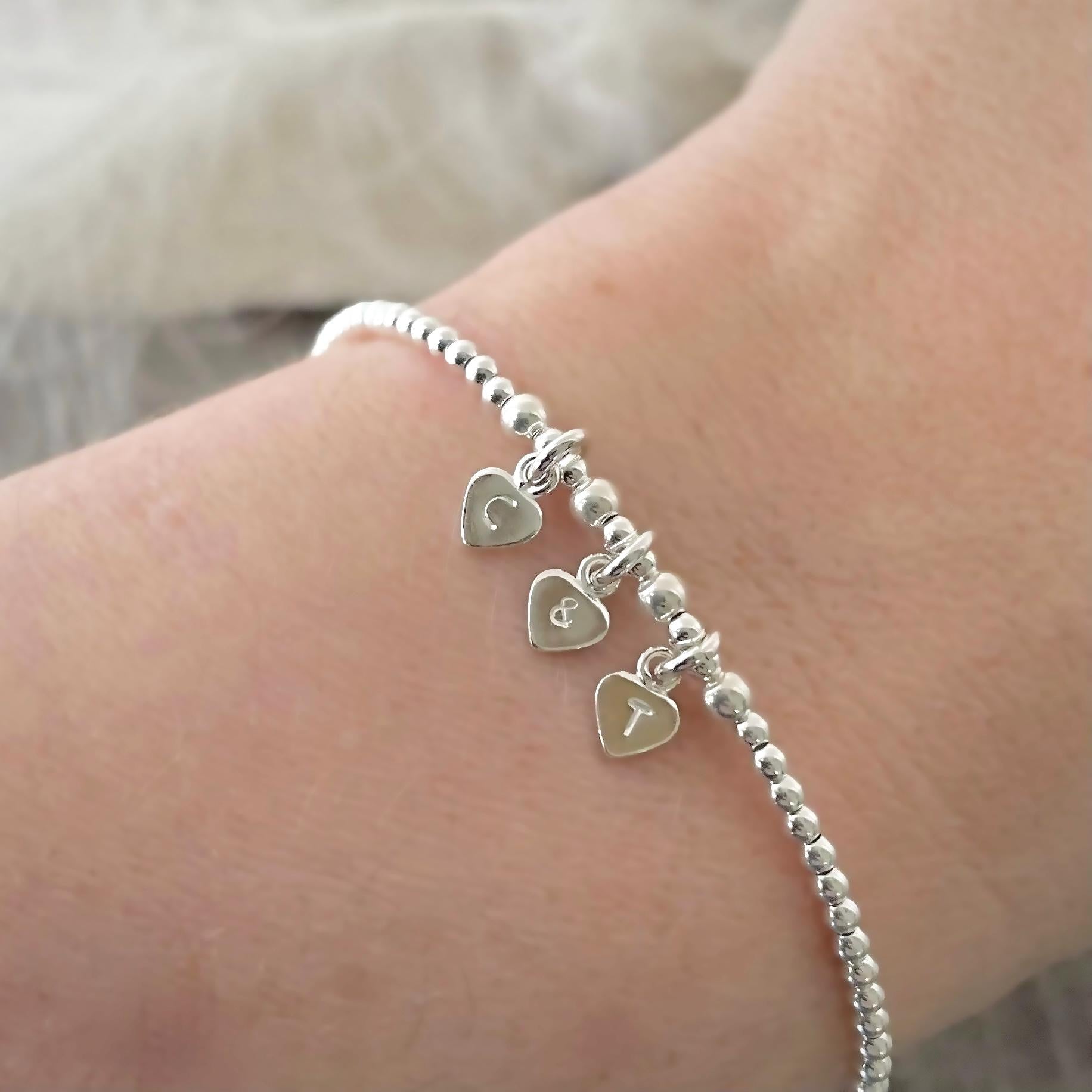Couples Initials Bracelet in sterling silver , Valentines Day Gift for Women