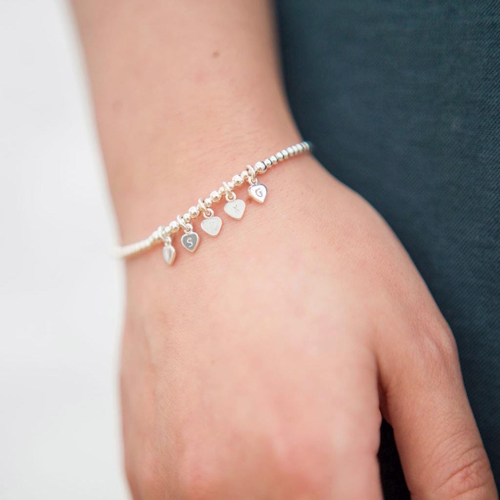 Tiny Family Initial Bracelet , Personalised Dainty Sterling Silver Jewellery