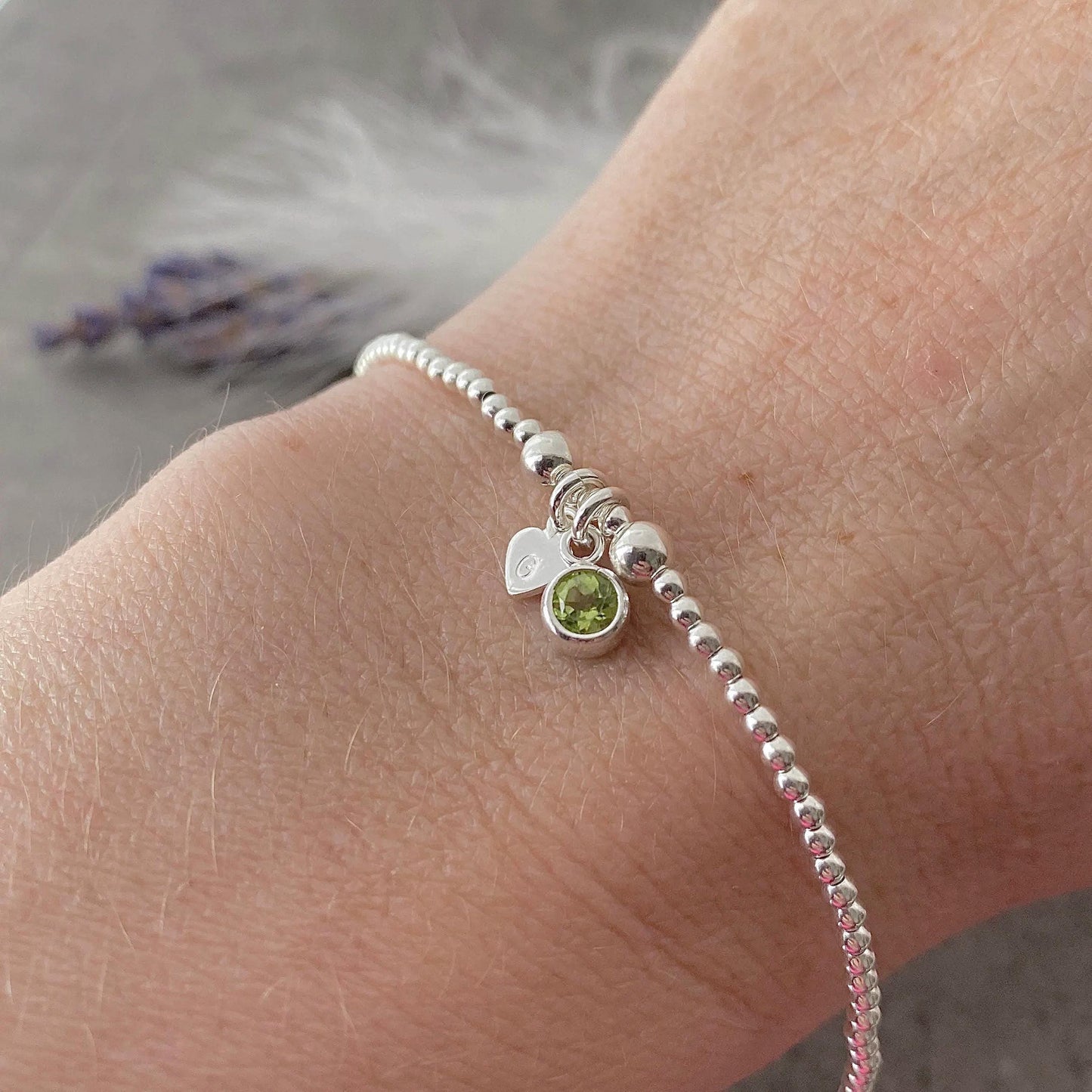 Dainty August Birthstone CZ Initial Bracelet, Personalised Jewellery