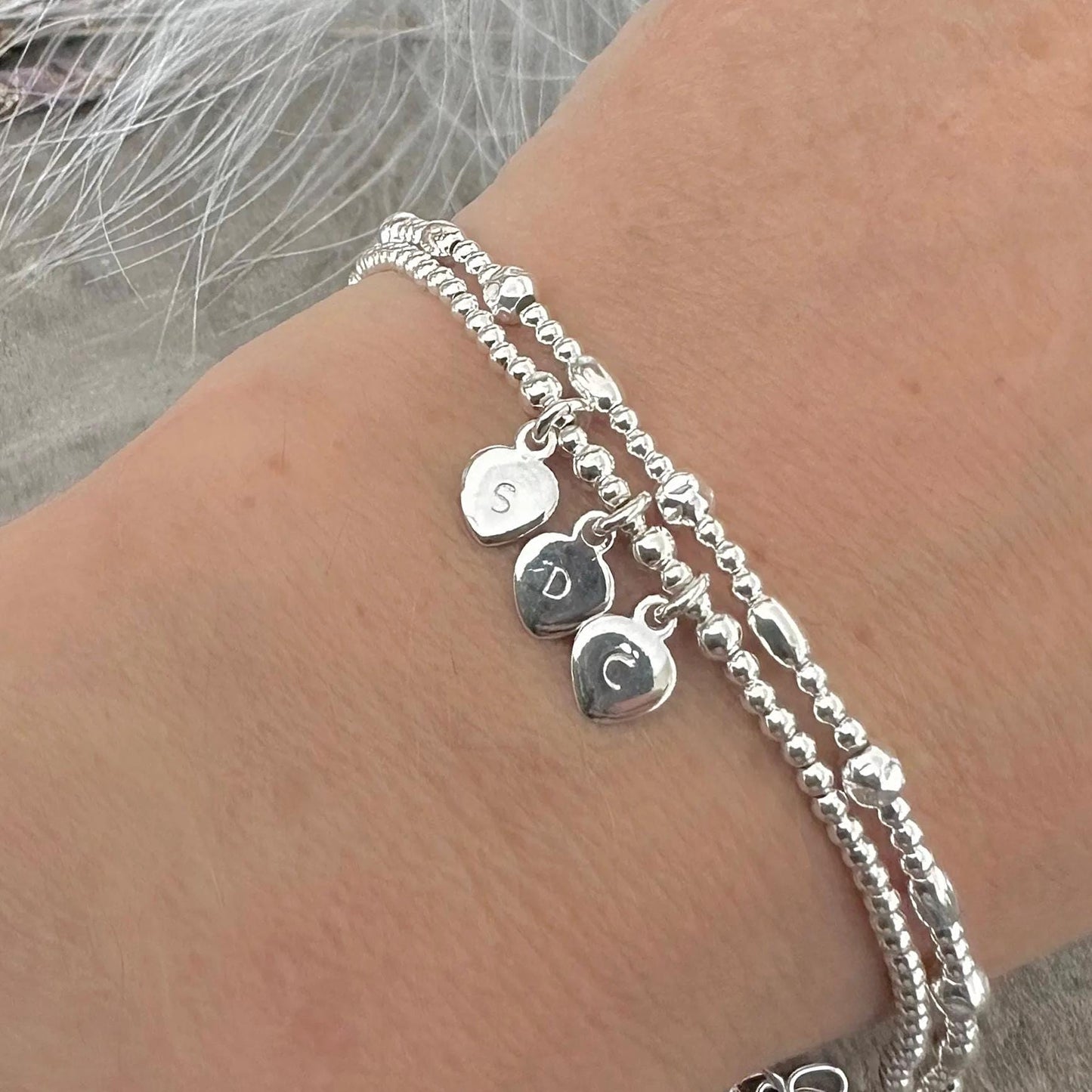 Dainty Personalised Bracelet Set with Family Initials in Sterling Silver