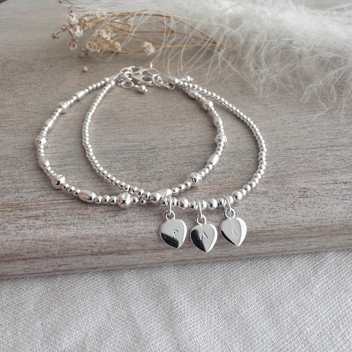 Dainty Personalised Bracelet Set with Family Initials in Sterling Silver