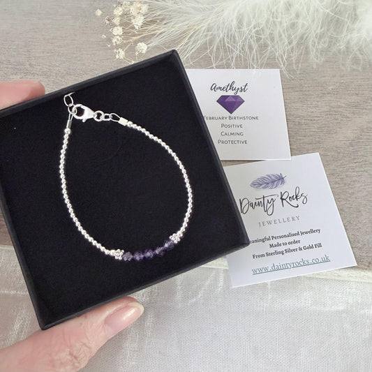 Dainty Amethyst Bracelet, February Birthstone