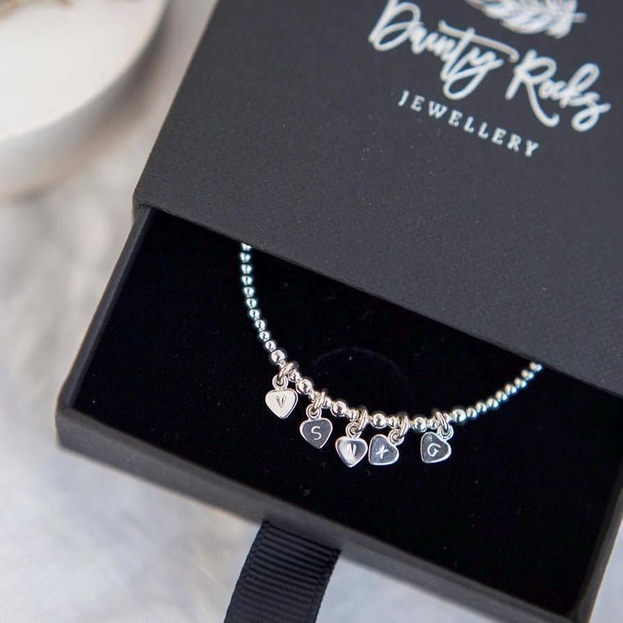 Tiny Family Initial Bracelet , Personalised Dainty Sterling Silver Jewellery