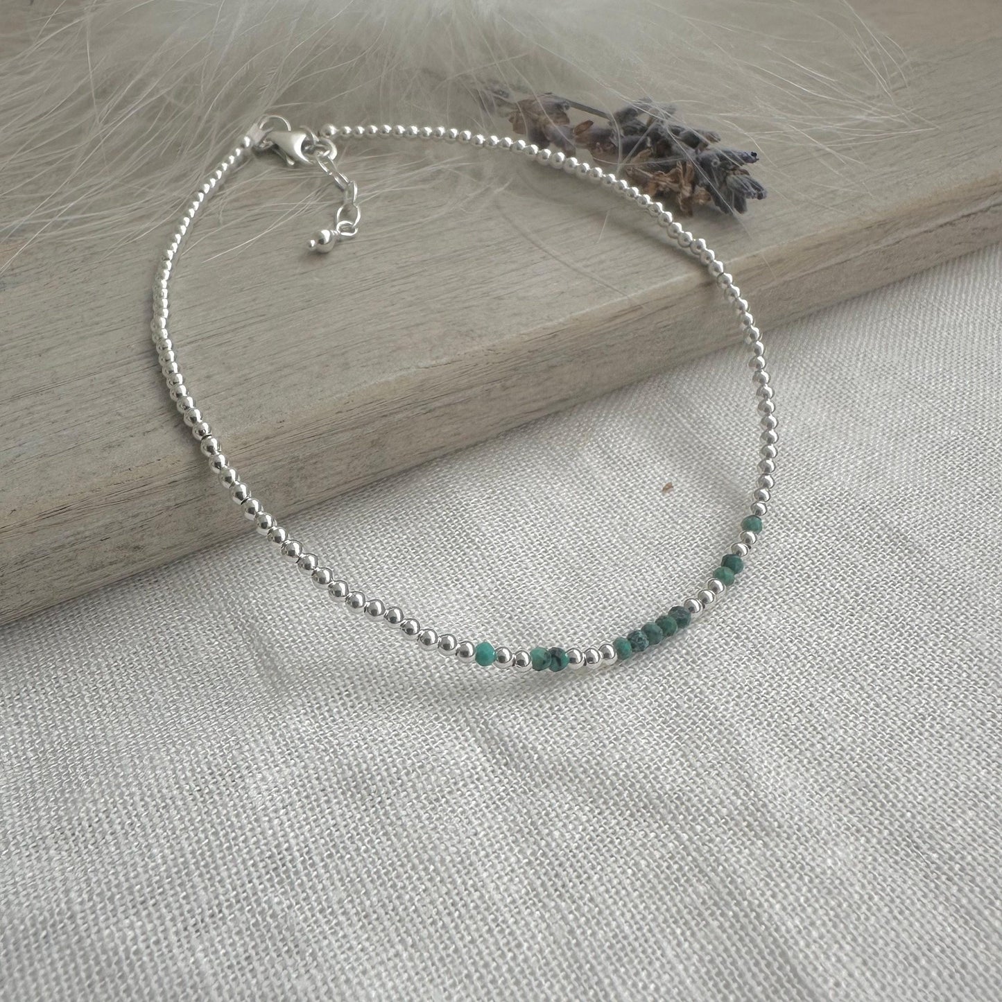 Green Turquoise Anklet, Gemstone Ankle Bracelet Jewellery with December Birthstone