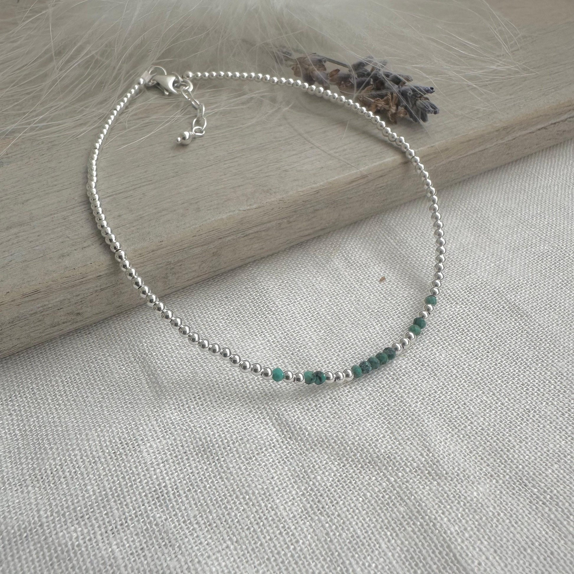 Green Turquoise Anklet, Gemstone Ankle Bracelet Jewellery with December Birthstone