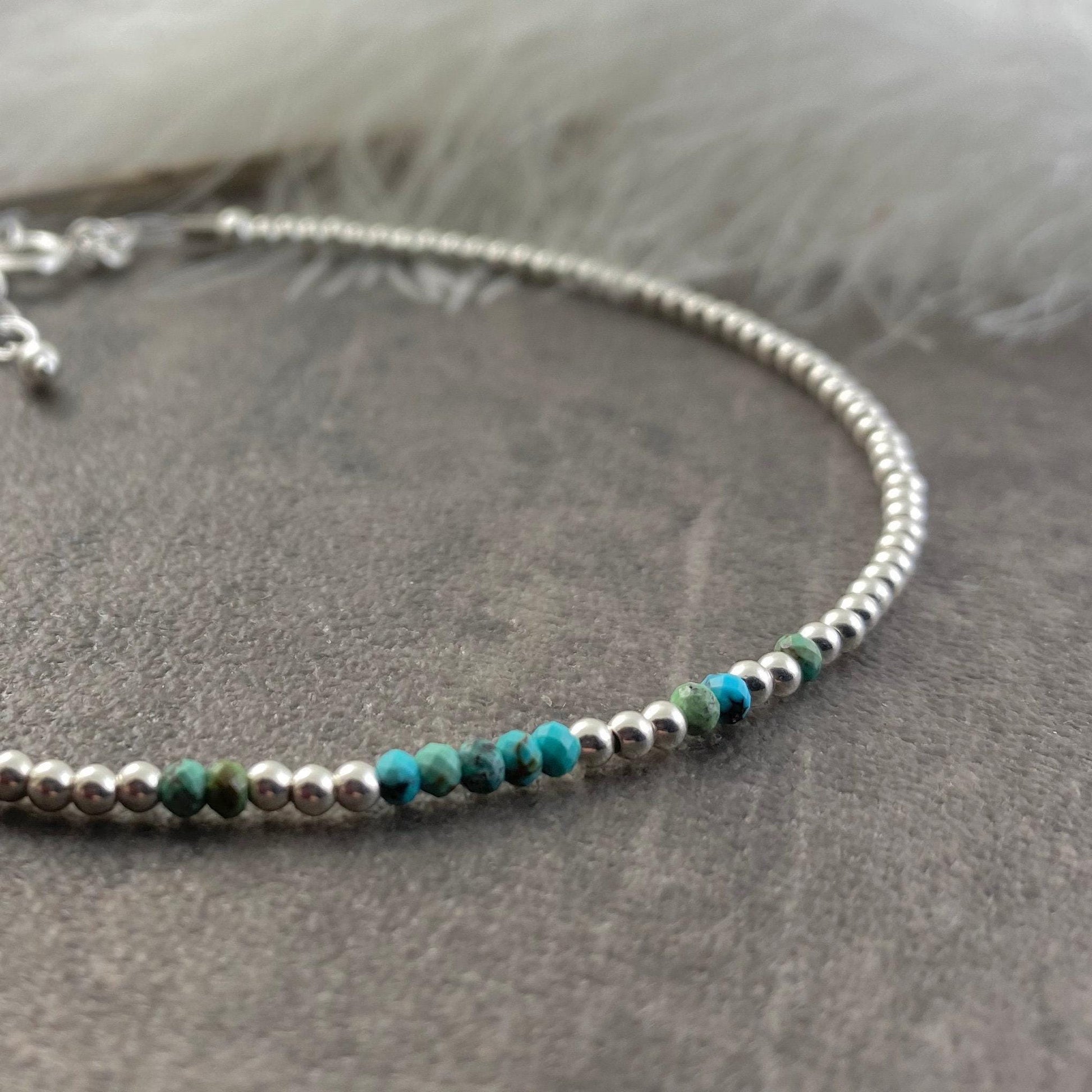 Green Turquoise Anklet, Gemstone Ankle Bracelet Jewellery with December Birthstone