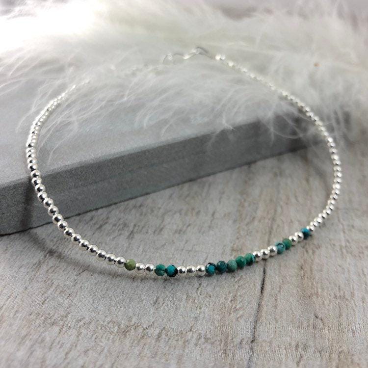 Green Turquoise Anklet, Gemstone Ankle Bracelet Jewellery with December Birthstone