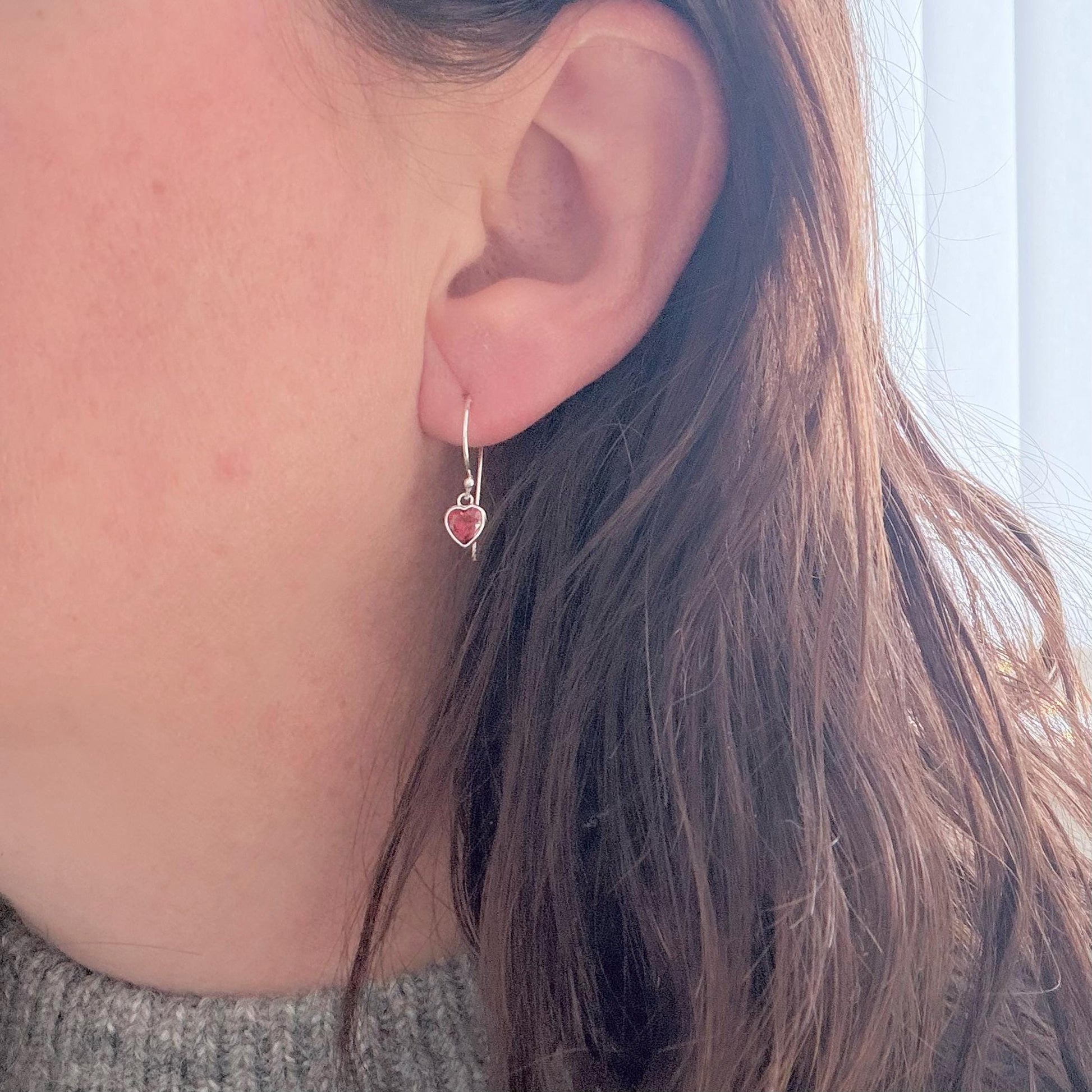 Heart shaped January Birthstone Earrings, Sterling Silver Cubic Zirconia drops