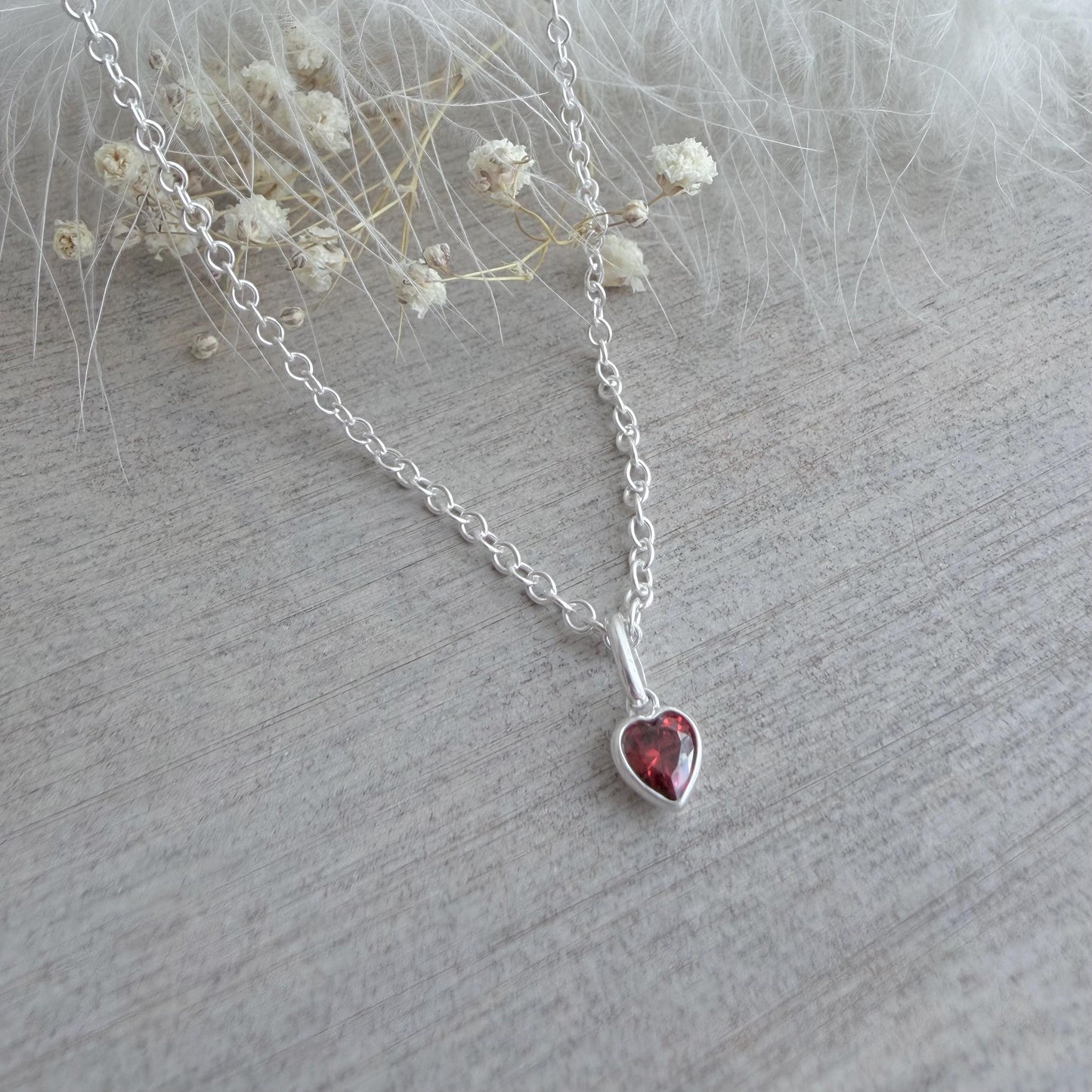 Red heart necklace, cubic zirconia sterling silver Valentines Day Gift for wife or girlfriend,