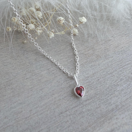 Red heart necklace, cubic zirconia sterling silver Valentines Day Gift for wife or girlfriend,