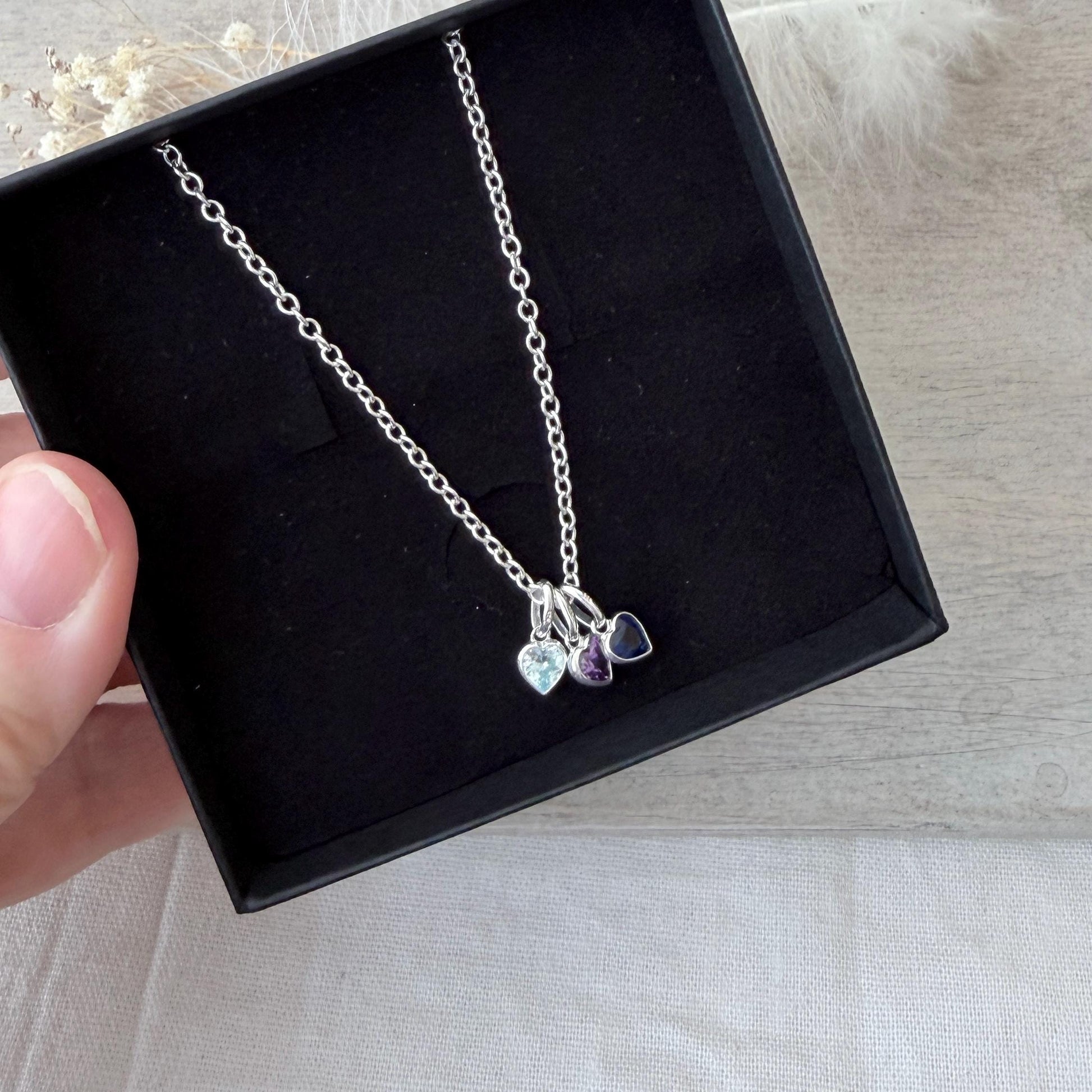 Heart Birthstone Charm Necklace, Sterling Silver Mother’s Day Family Birthstones Jewellery