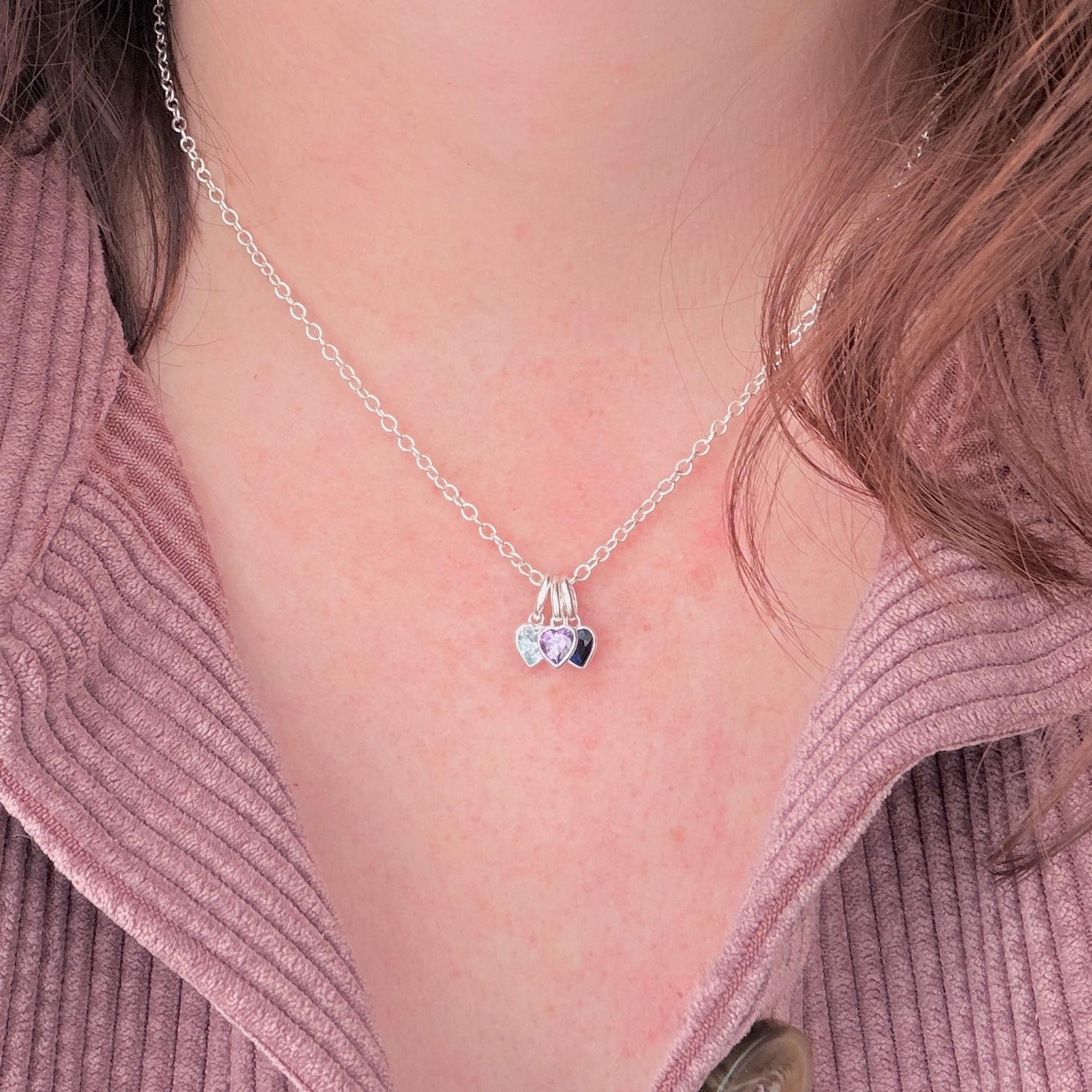 Heart Birthstone Charm Necklace, Sterling Silver Mother’s Day Family Birthstones Jewellery