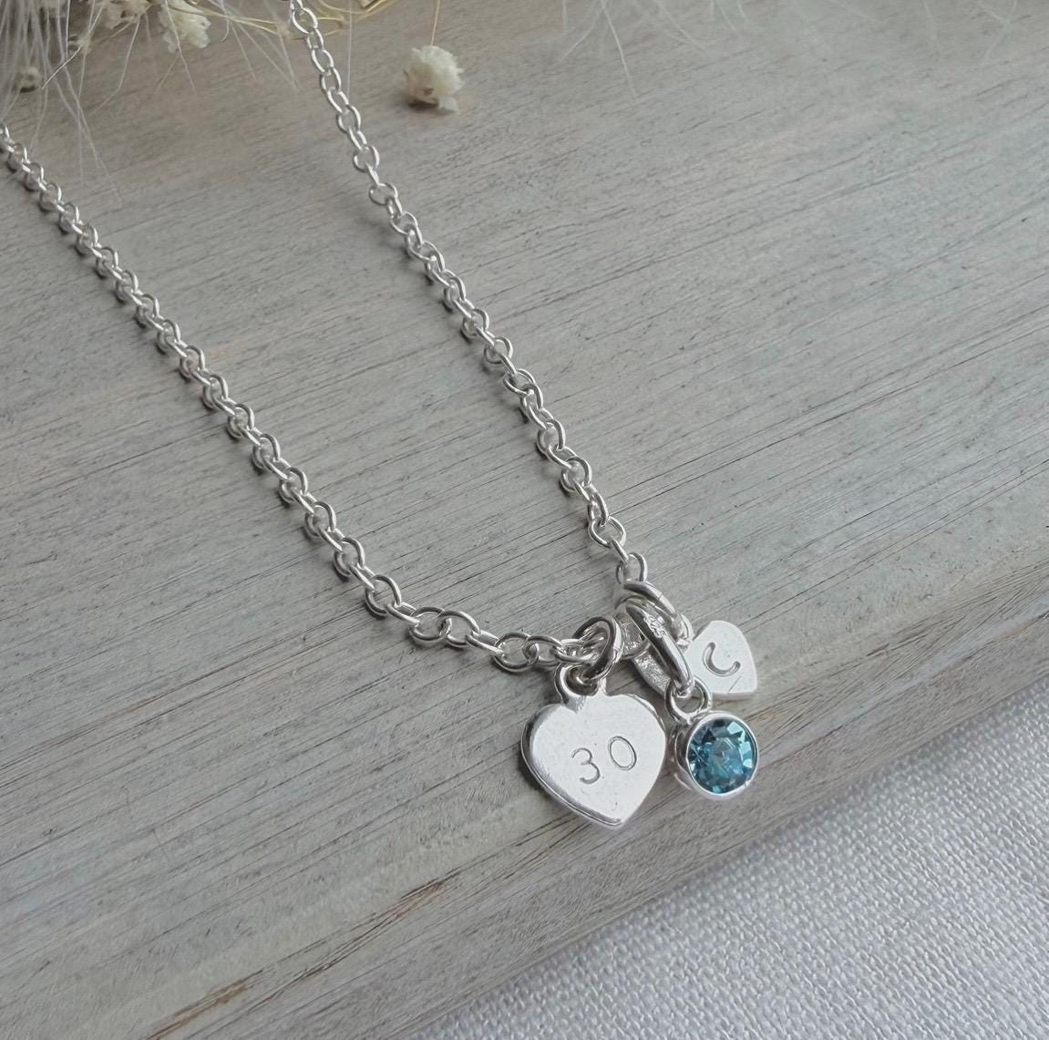 Personalised Birthstone Necklace in Sterling Silver, Gift for Birthdays 16th 18th 21st 30th 40th 50th 60th 70th