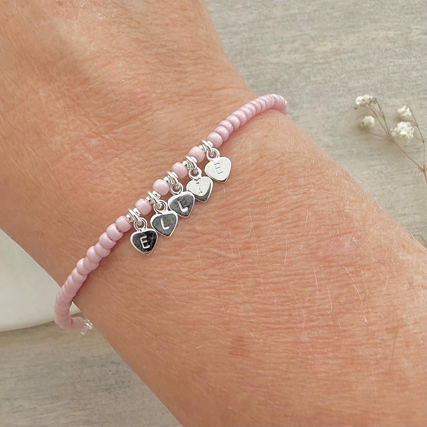 Beaded Name Bracelet personalised minimalist jewellery, Birthday Gift Idea for Women with seed beads