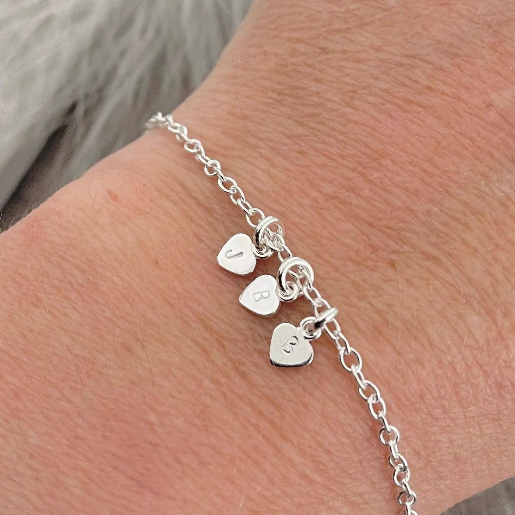 Tiny Initials Chain Bracelet with Family Initials in Sterling Silver