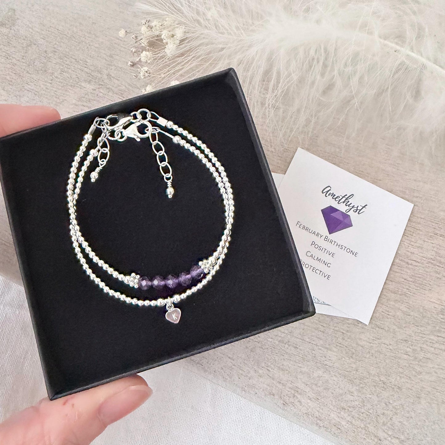 Personalised Amethyst Bracelet Set, February Birthstone Jewellery