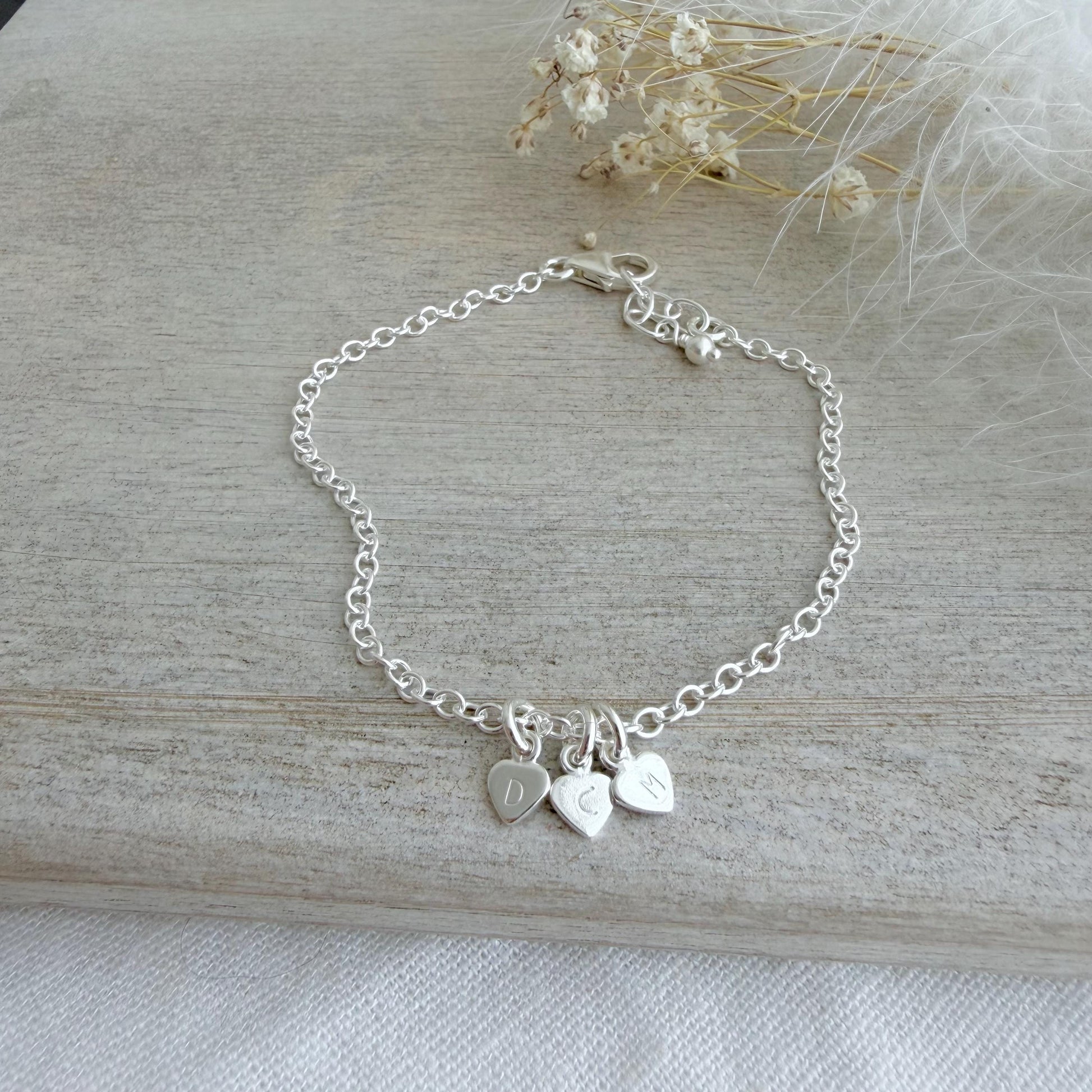 Tiny Initials Chain Bracelet with Family Initials in Sterling Silver
