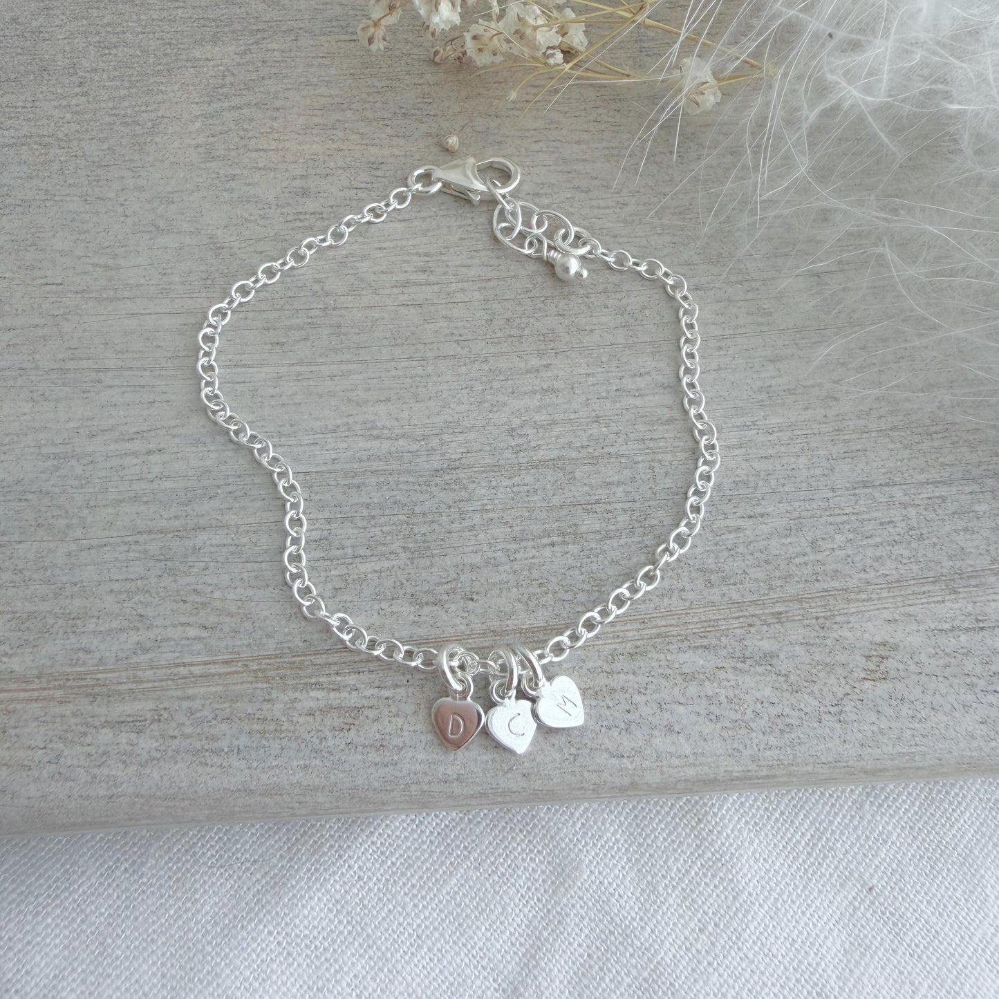 Tiny Initials Chain Bracelet with Family Initials in Sterling Silver
