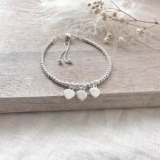 Personalised Silver Bracelet, Adjustable Slider Charm Bracelet with Family Initials