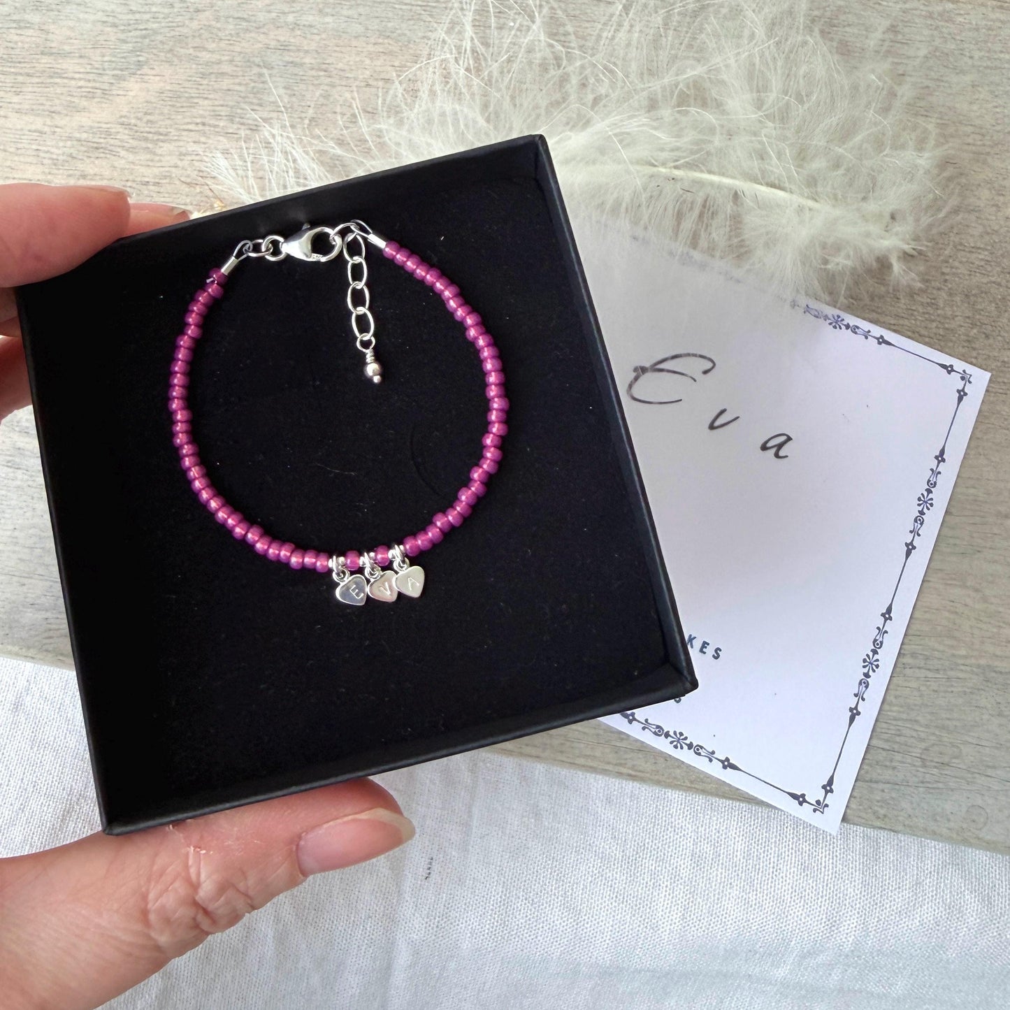 Personalised charm name bracelet, gift for daughter, dainty sterling silver heart jewellery