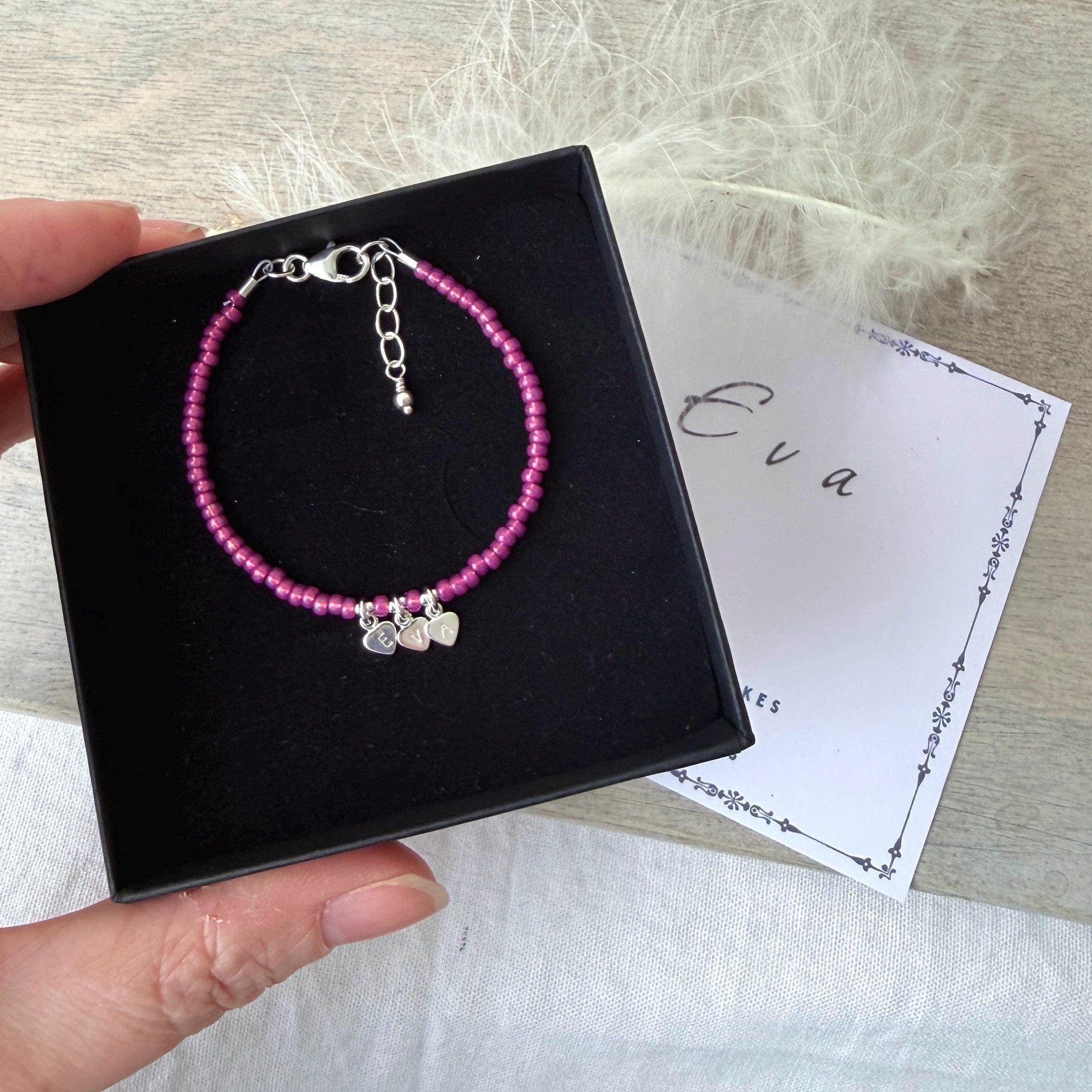 Personalised charm name bracelet, gift for daughter, dainty sterling silver heart jewellery