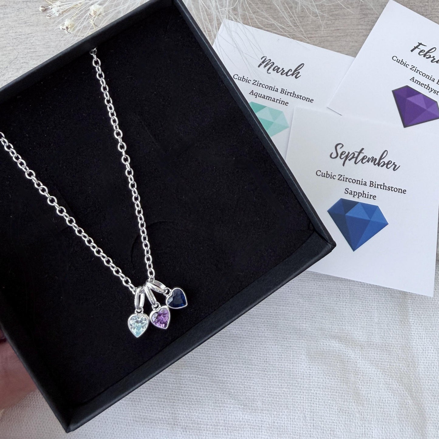 Heart Birthstone Charm Necklace, Sterling Silver Mother’s Day Family Birthstones Jewellery