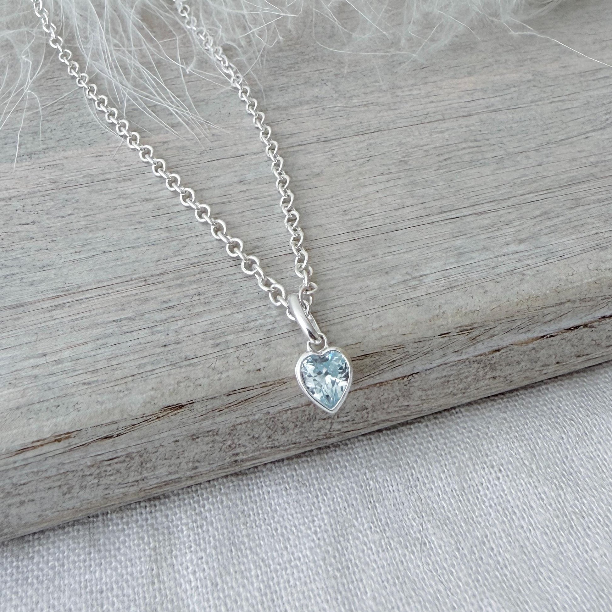 March Birthstone Necklace in Sterling Silver, Birthday Jewellery for Women